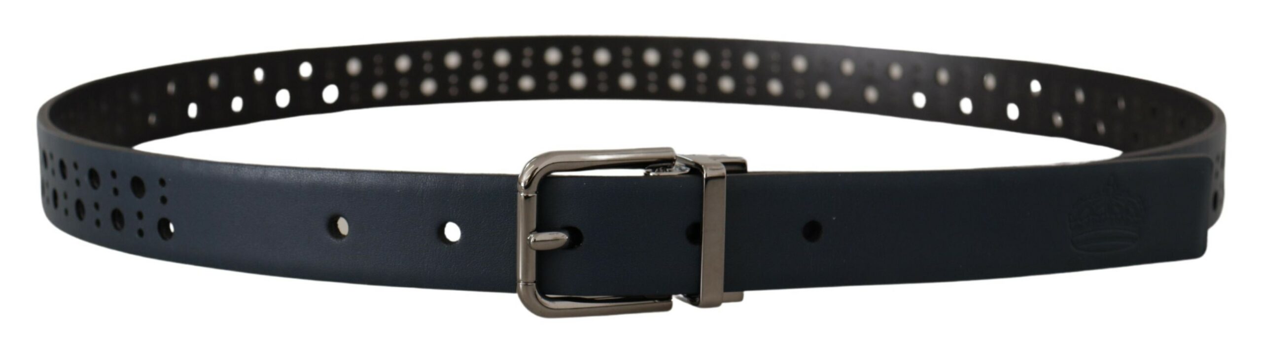 Dolce & Gabbana Marineblauer perforierter Ledergürtel mit schmaler Metallschnalle