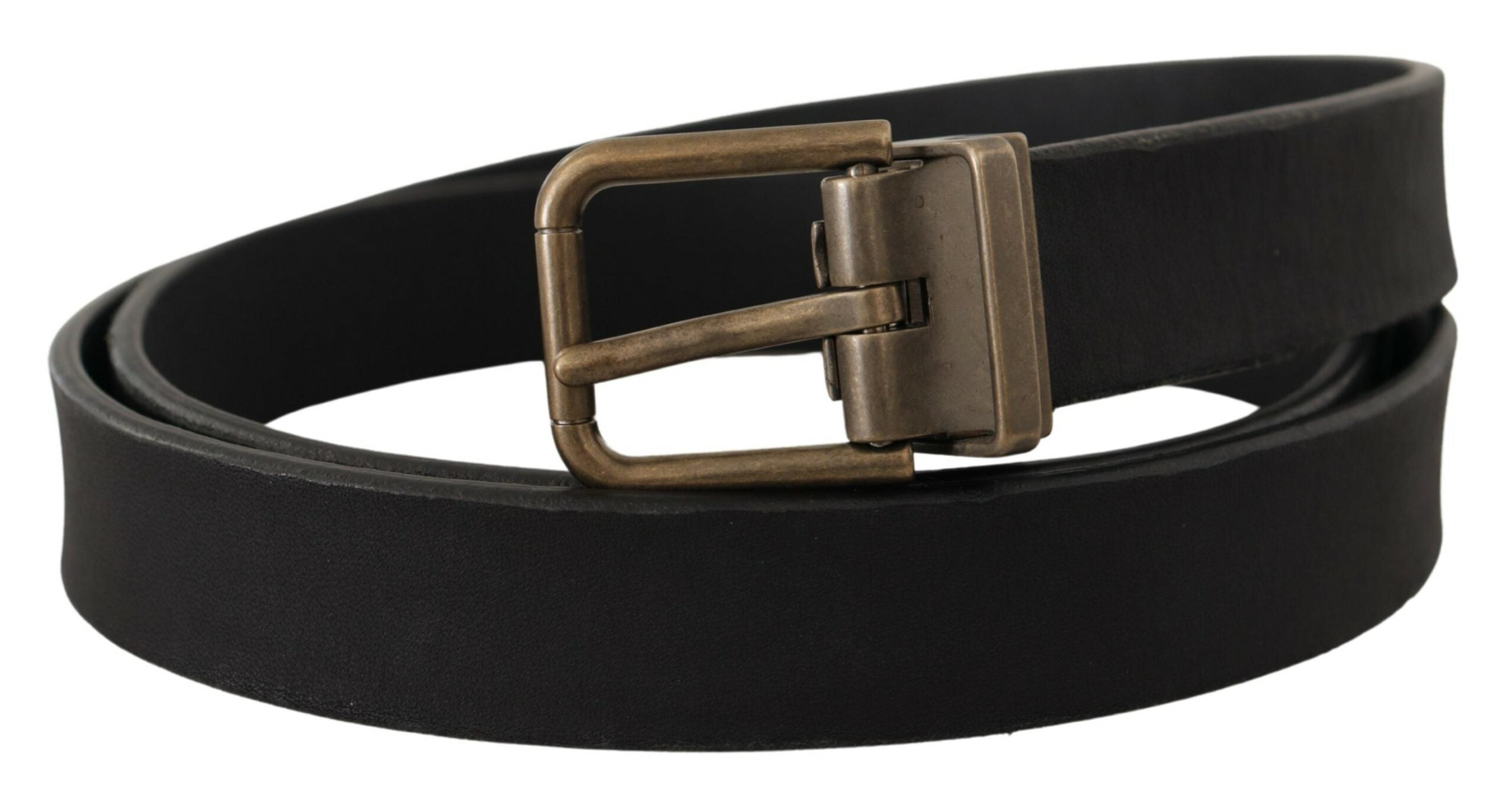 Dolce & Gabbana Schwarzes Leder Messing Metall Maserung Schnalle Klassischer Gürtel