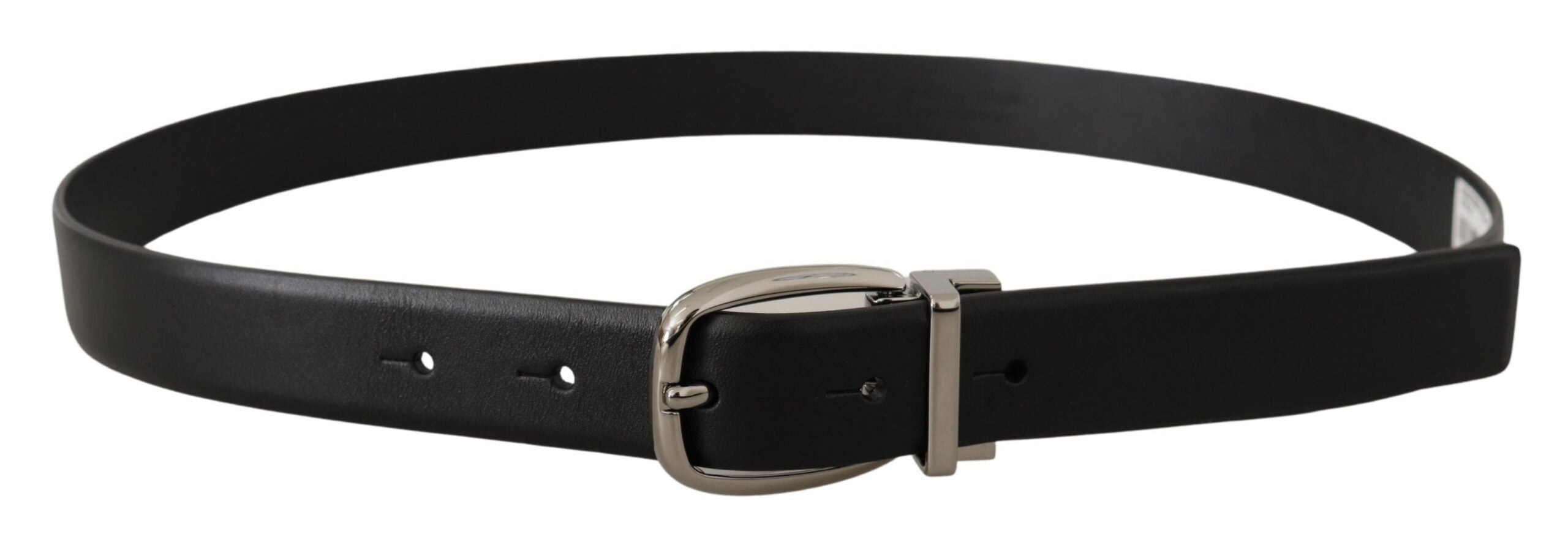 Dolce & Gabbana Schwarzes Leder Silber Metall Chrom Logo Schnalle Gürtel