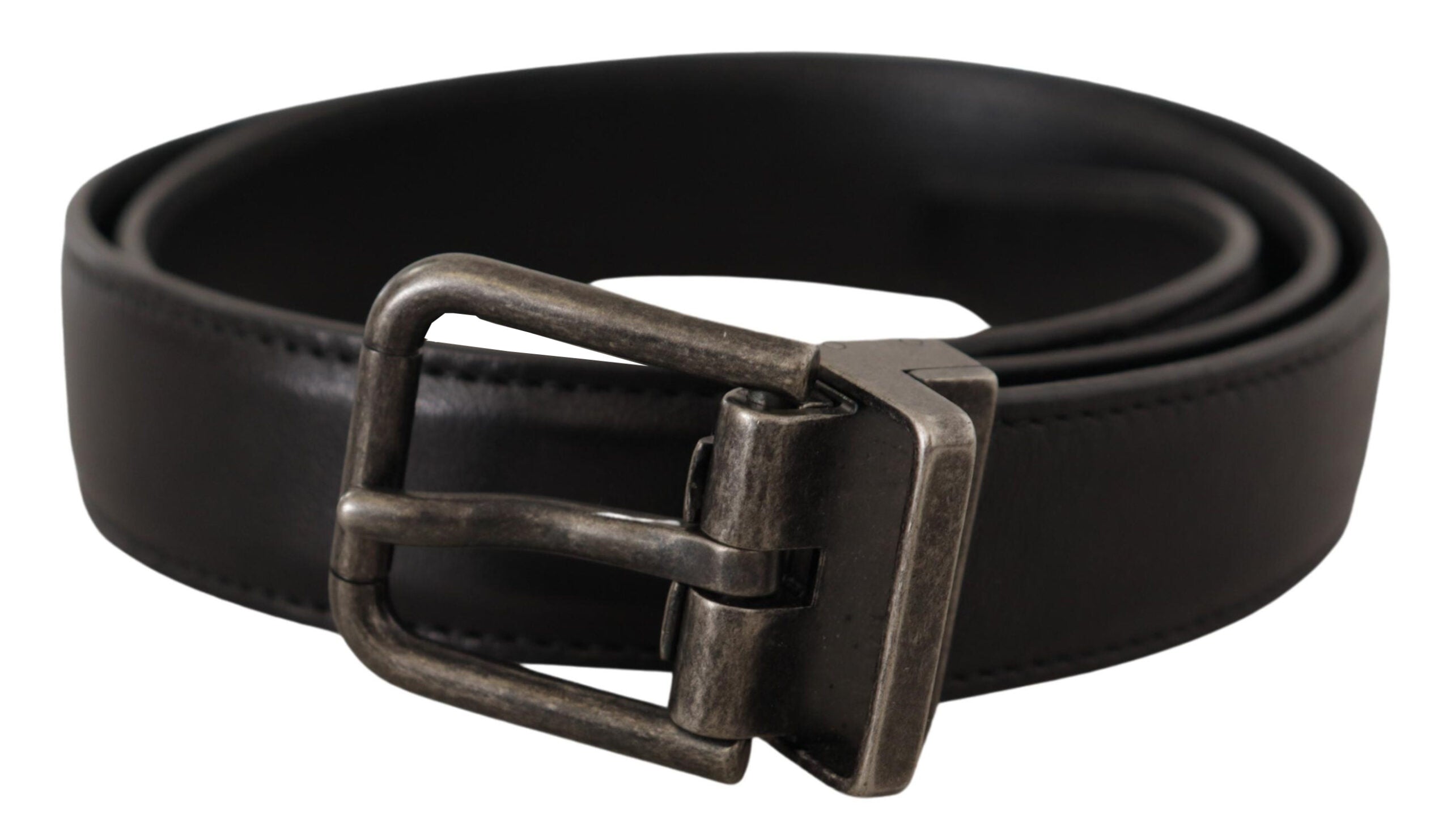 Dolce & Gabbana Schwarzer Kalbsledergürtel mit Logo und Metallschnalle