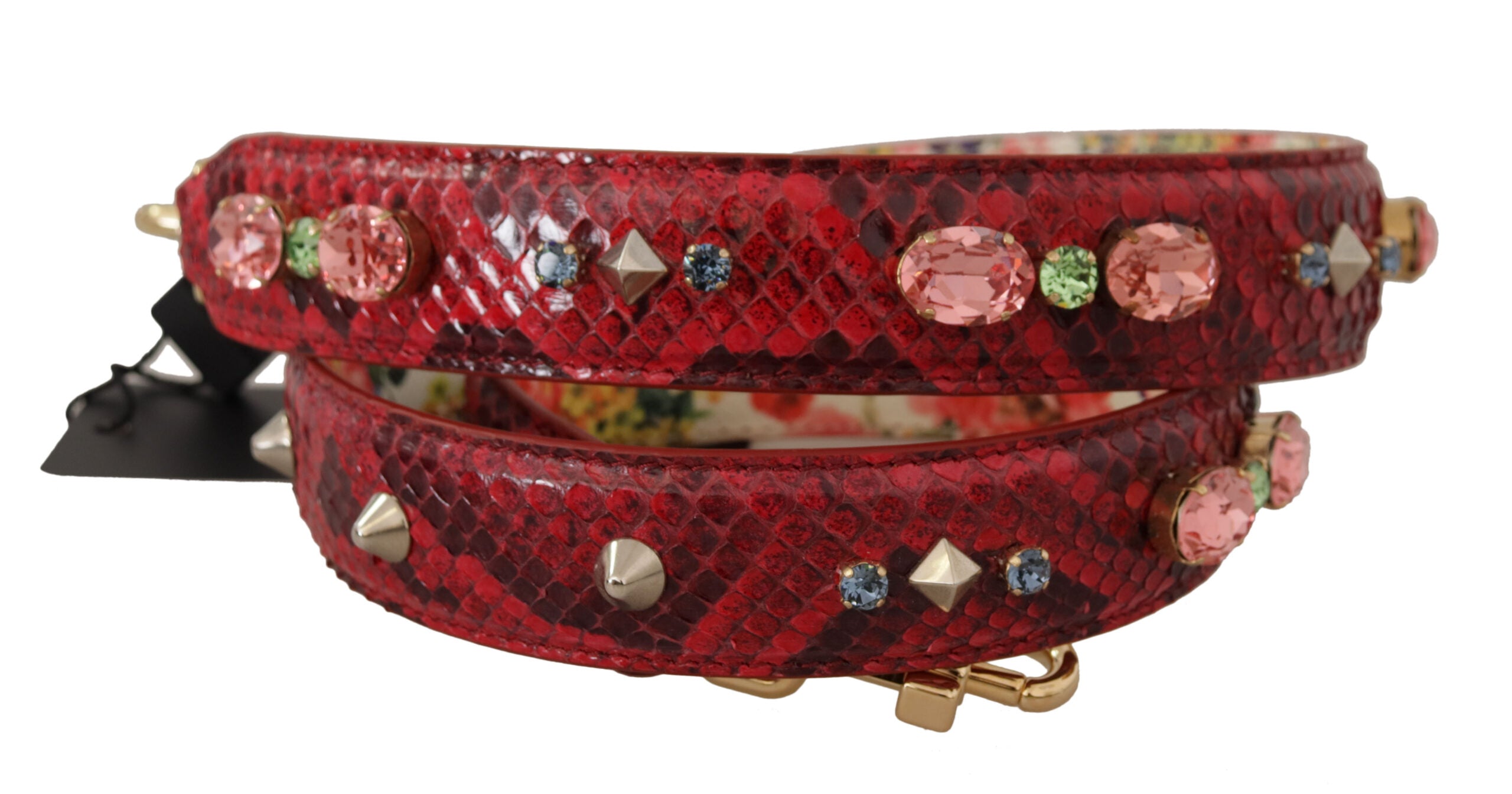 Dolce & Gabbana Rotes exotisches Leder mit Kristallen Beidseitig tragbarer Schulterriemen