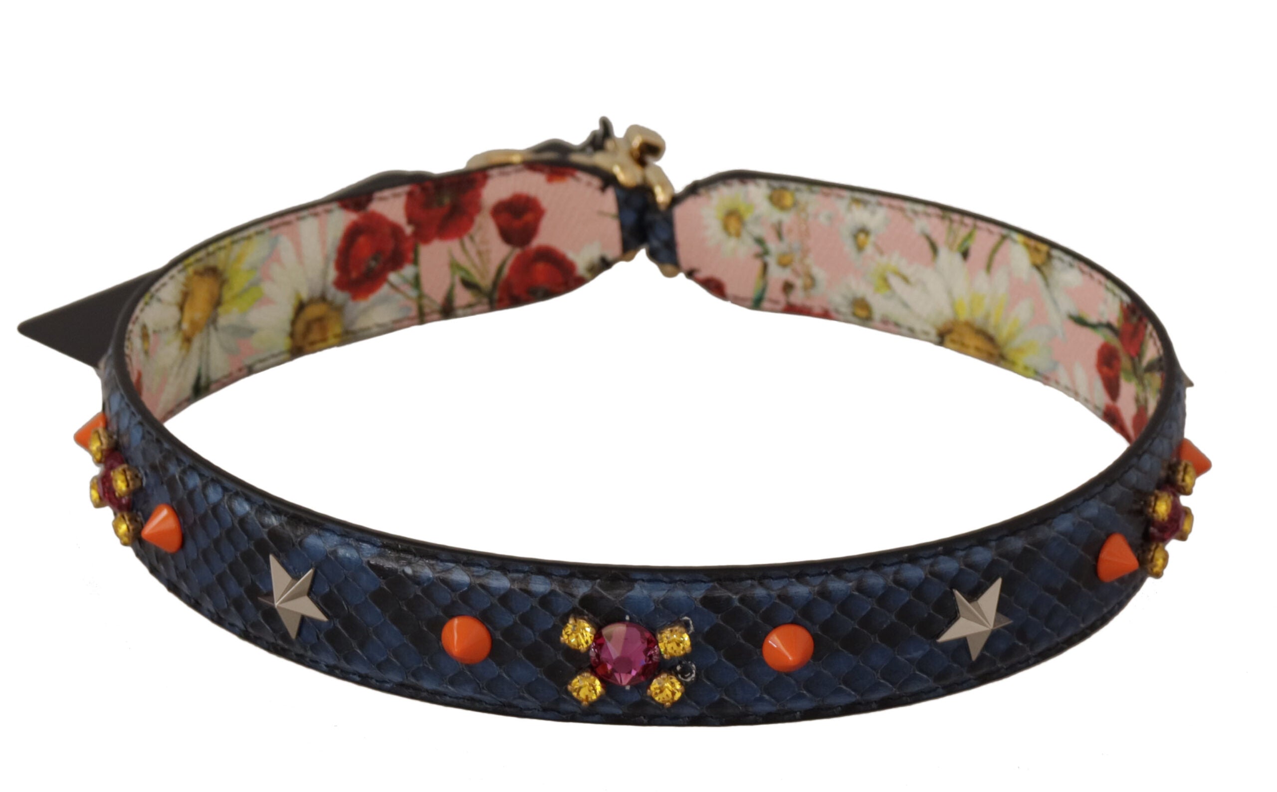 Dolce & Gabbana Blauer Exotenleder-Kristalle Wende-Schulterriemen