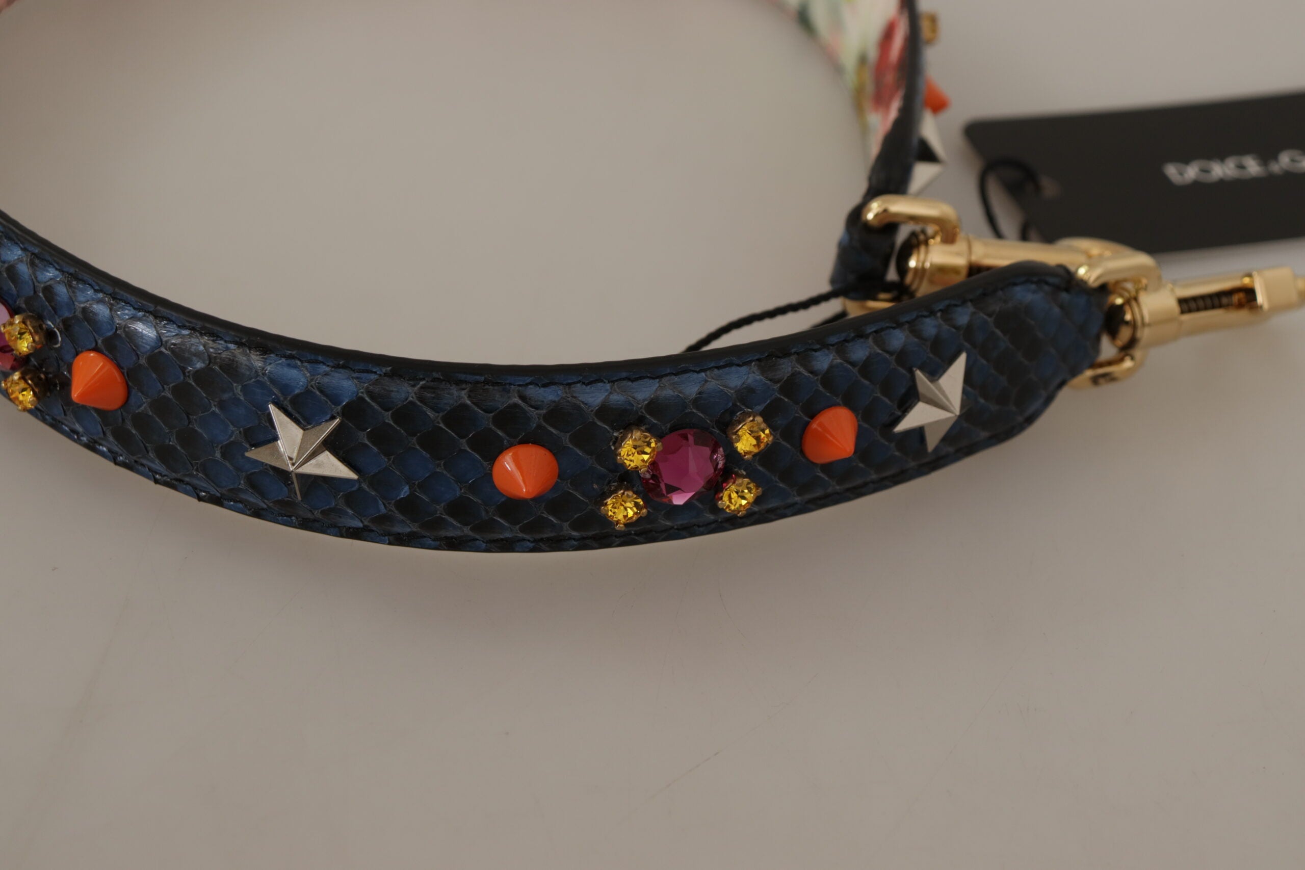 Dolce & Gabbana Blauer Exotenleder-Kristalle Wende-Schulterriemen