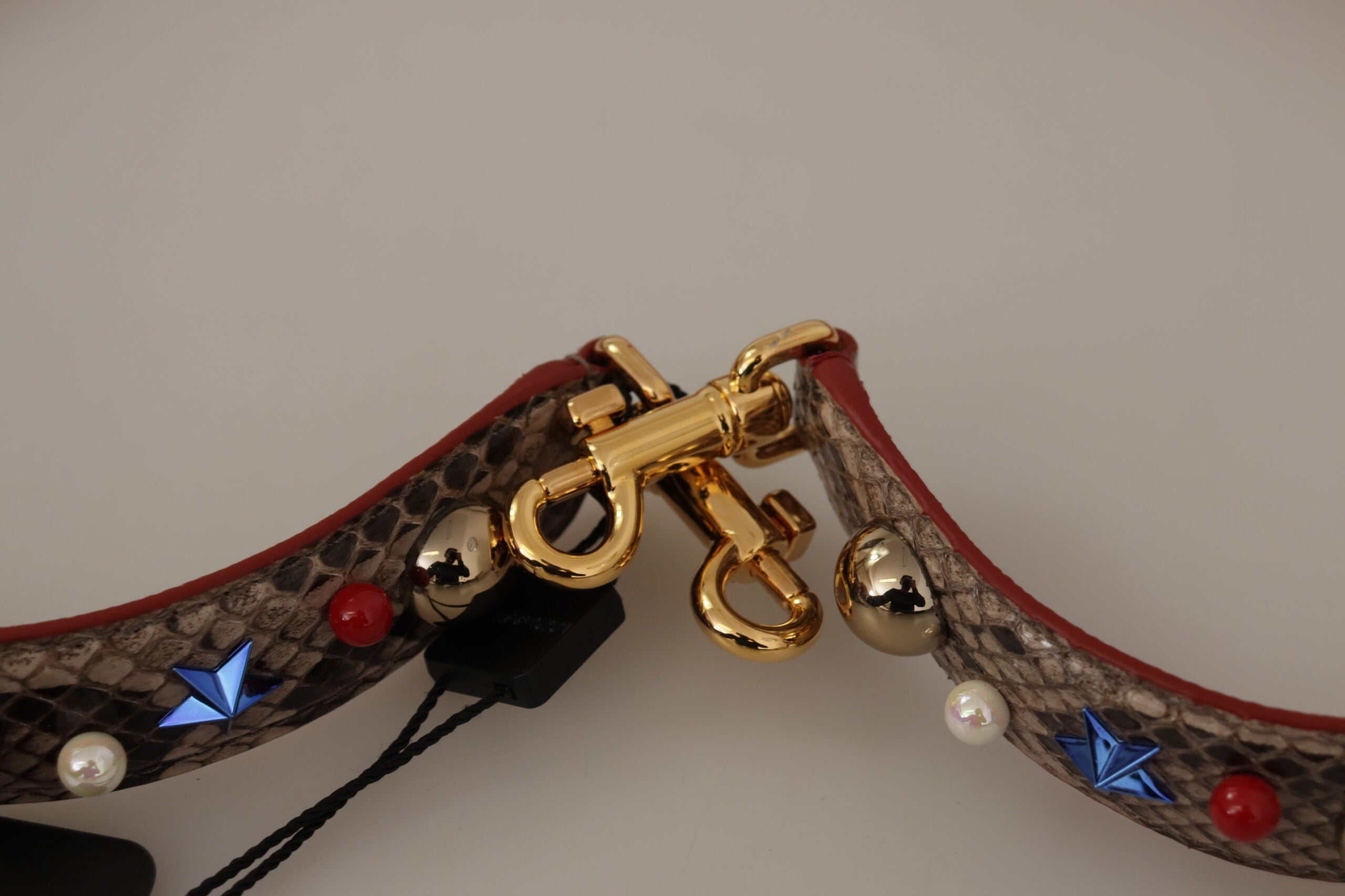 Dolce & Gabbana Brauner Pythonleder-Schulterriemen mit Nieten