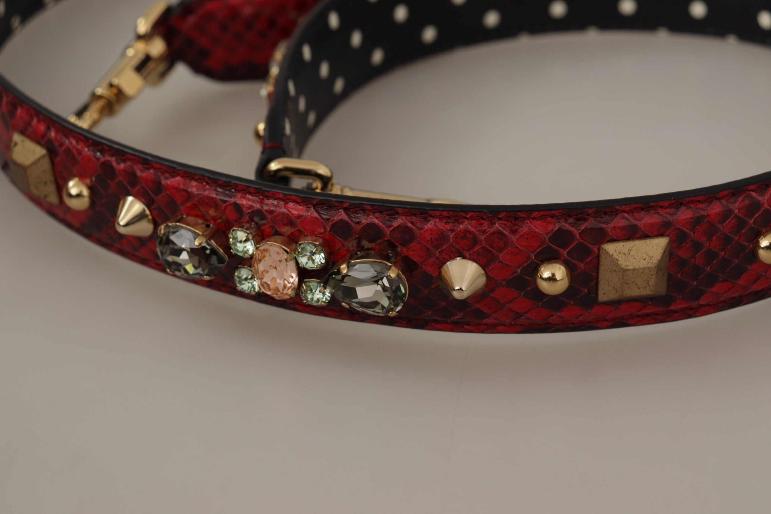 Dolce & Gabbana Rotes Pythonleder mit Kristallen Beidseitig tragbarer Schulterriemen