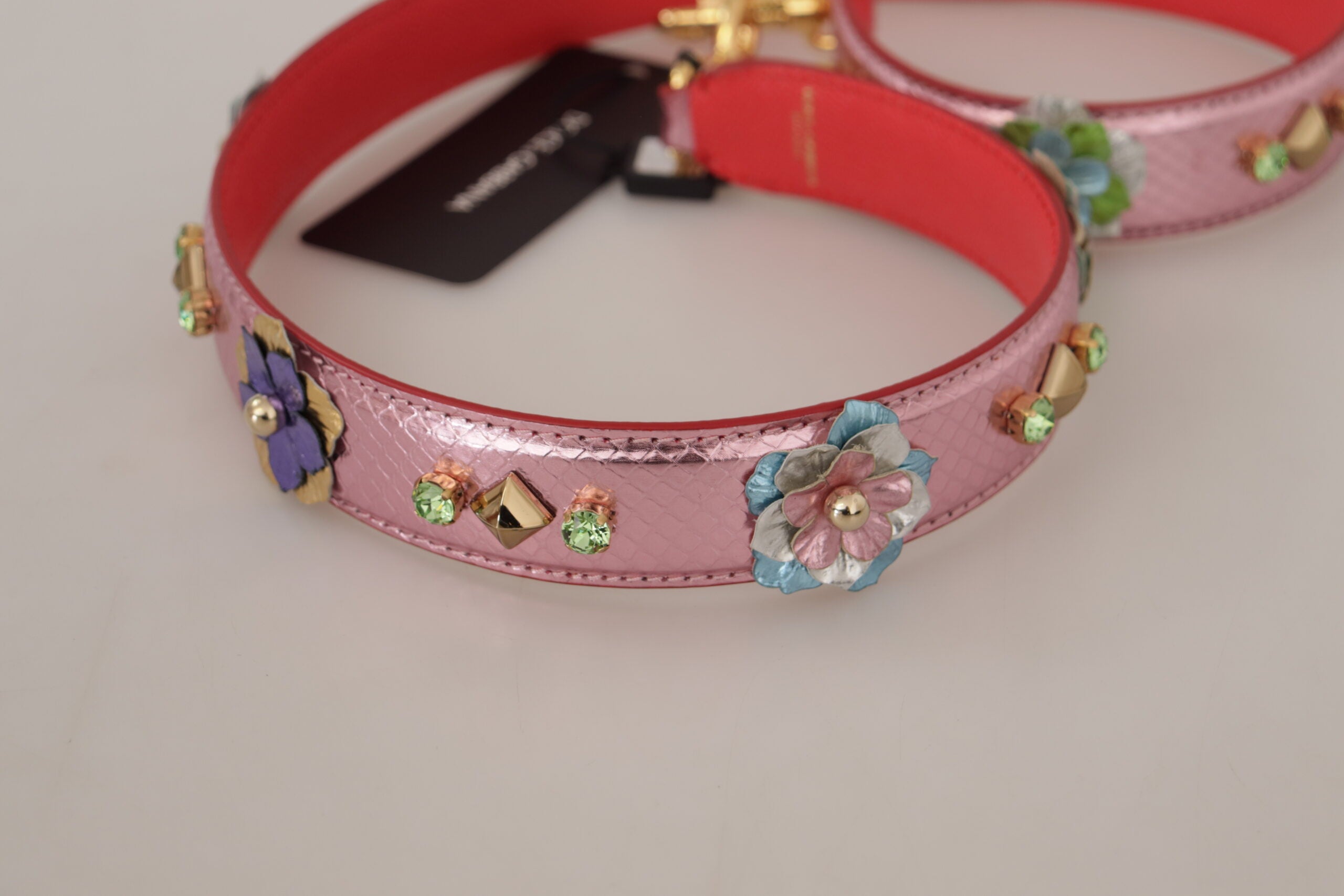 Dolce & Gabbana Metallischer rosa Leder-Nieten-Schulterriemen