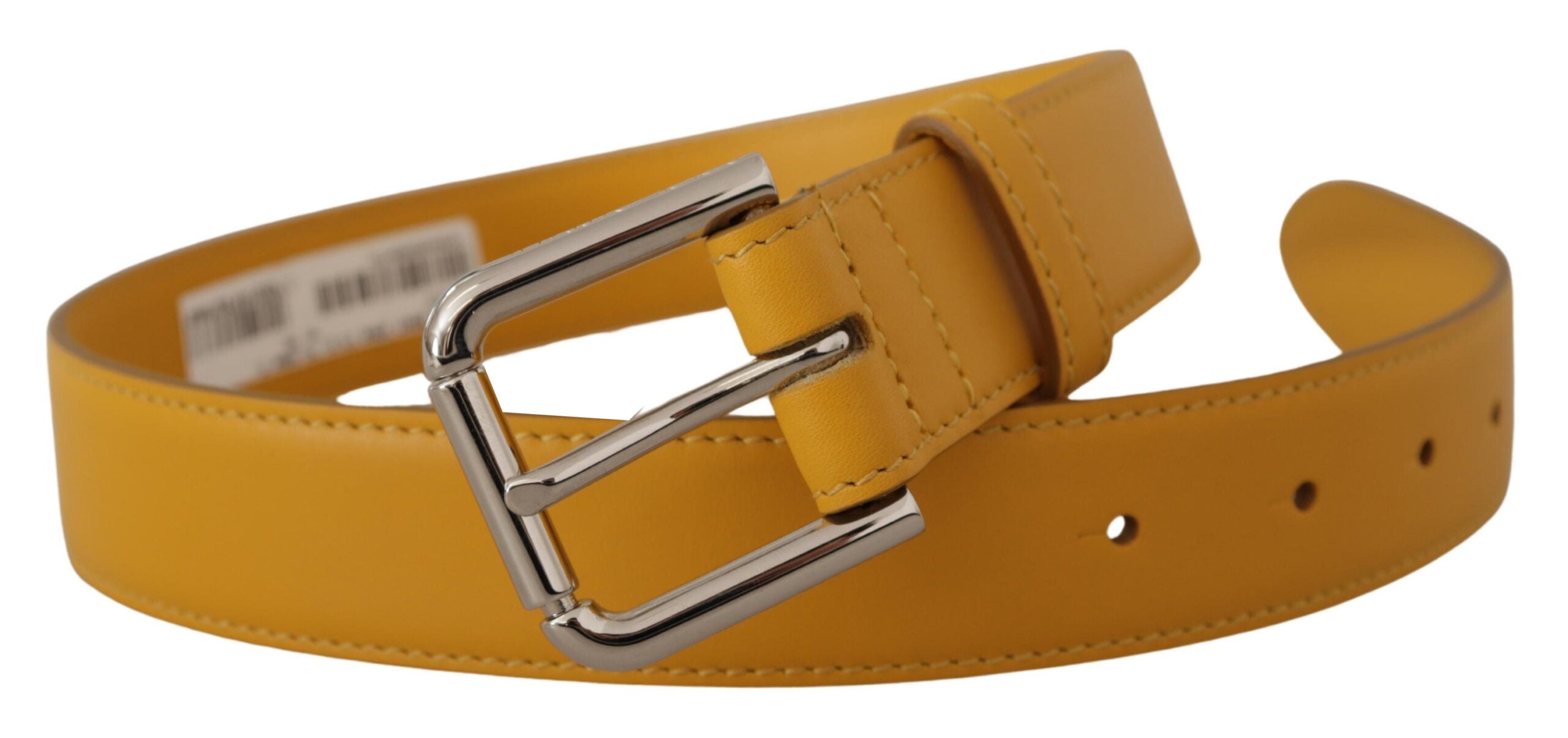 Dolce & Gabbana Gelbes Leder Silberfarbenes Logo Metallschnalle Gürtel