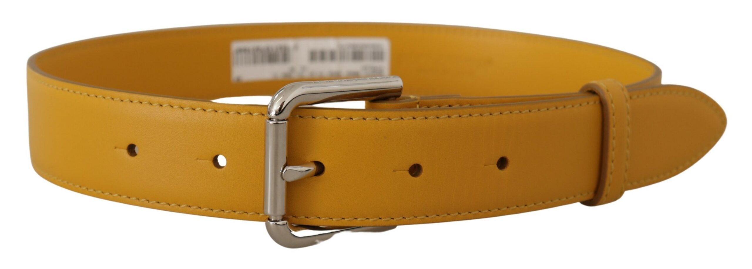 Dolce & Gabbana Gelbes Leder Silberfarbenes Logo Metallschnalle Gürtel