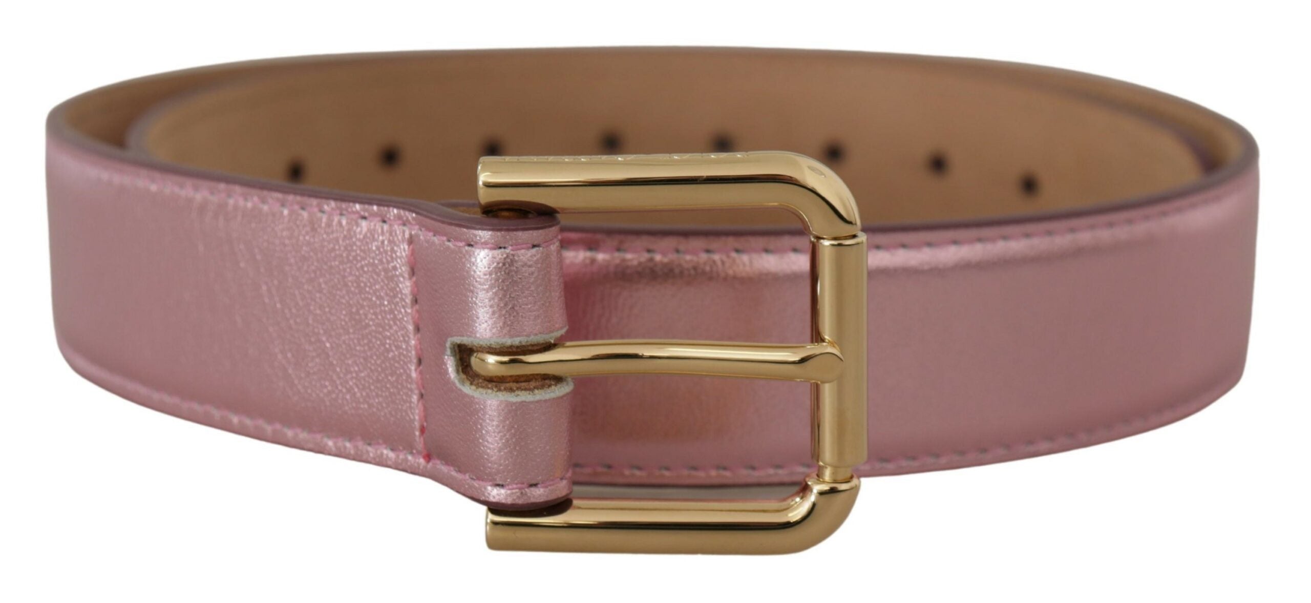 Dolce & Gabbana Metallic Pink Poliertes Leder Logo Metallschnalle Gürtel