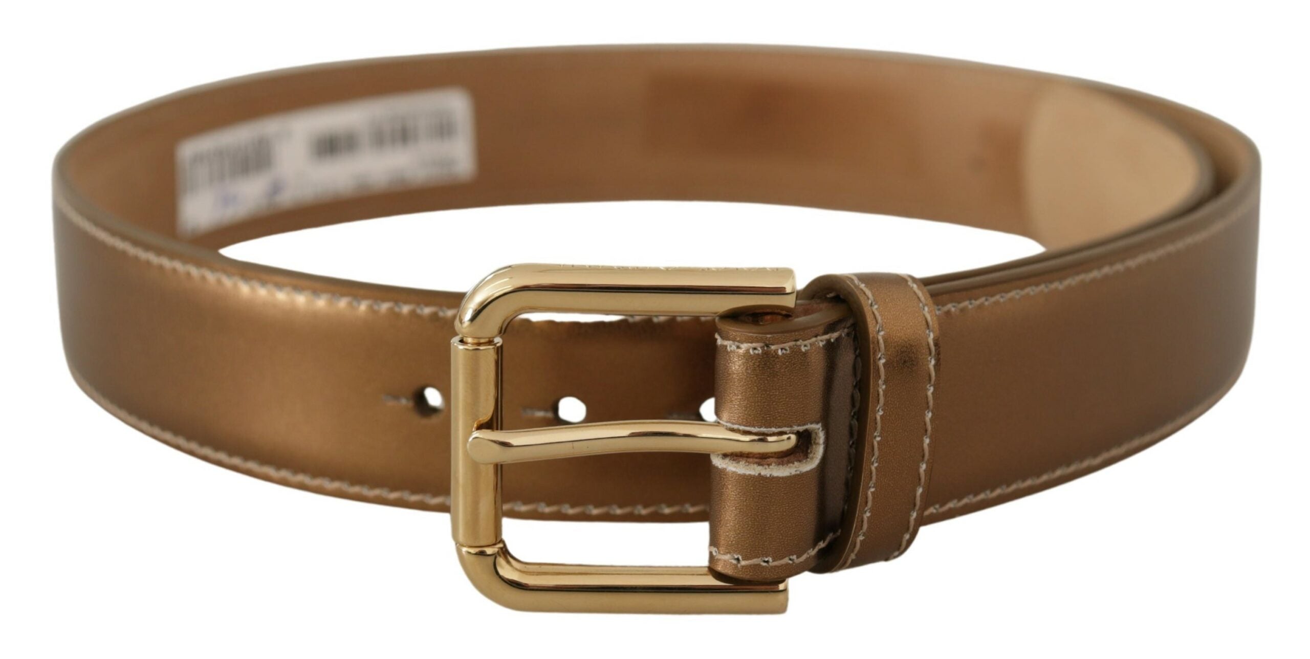 Dolce & Gabbana Bronze Kalbsleder Gold Logo Gürtelschnalle