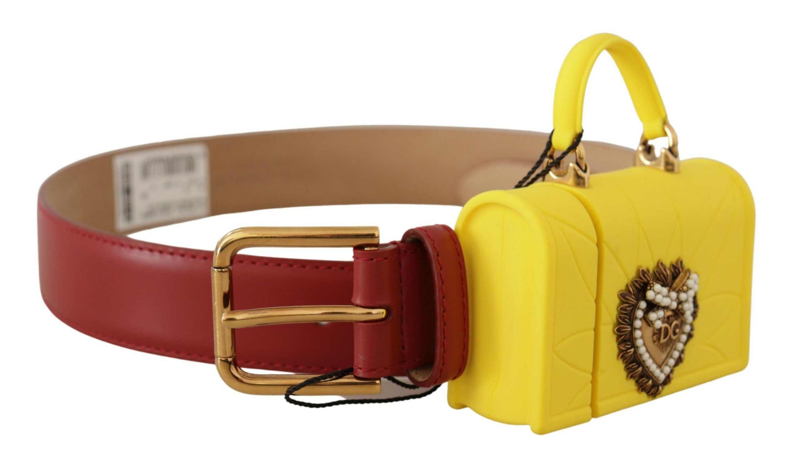 Dolce & Gabbana Rotes Leder Gelb DEVOTION Herz Tasche Schnalle Gürtel