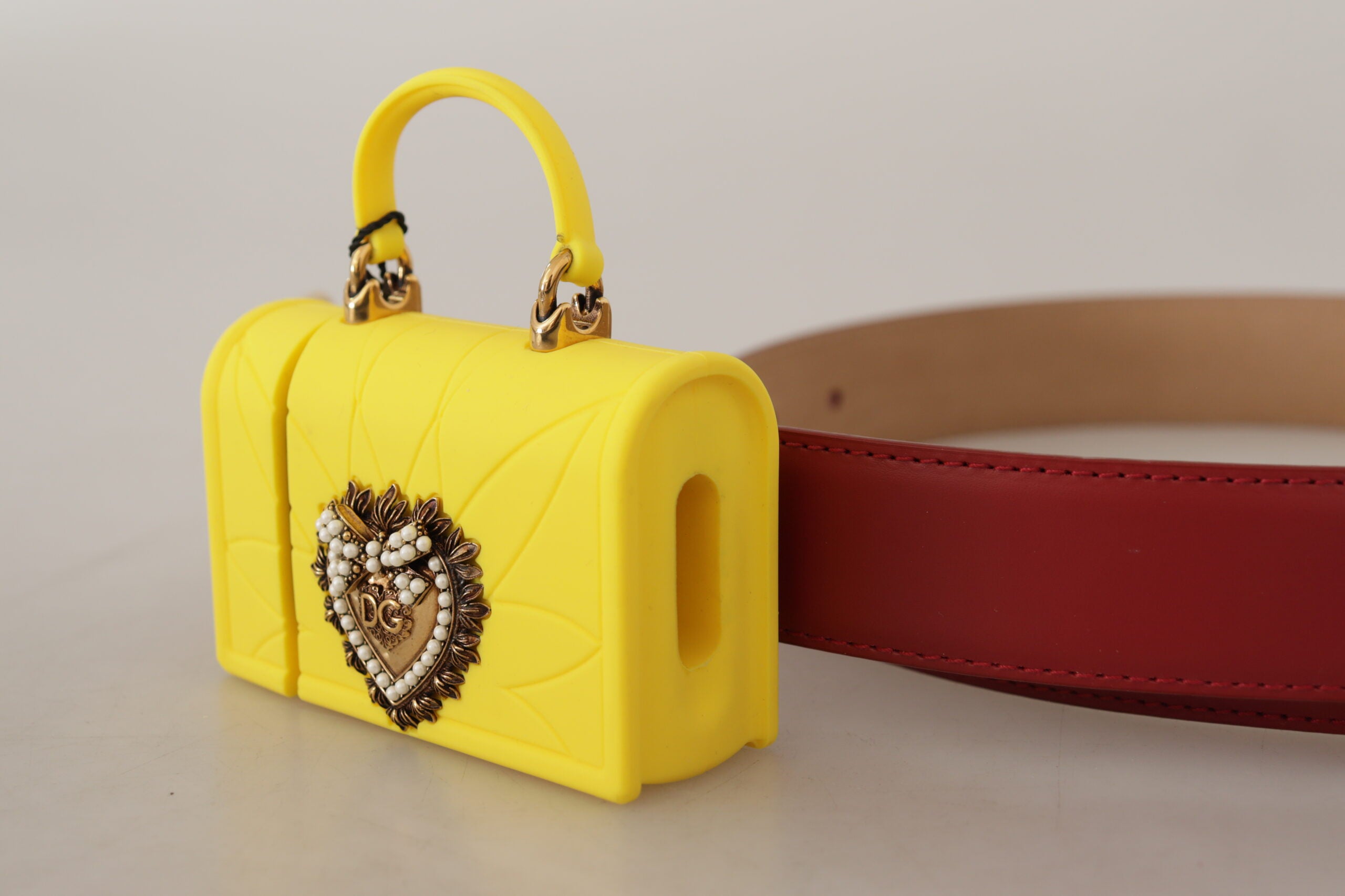 Dolce & Gabbana Rotes Leder Gelb DEVOTION Herz Tasche Schnalle Gürtel