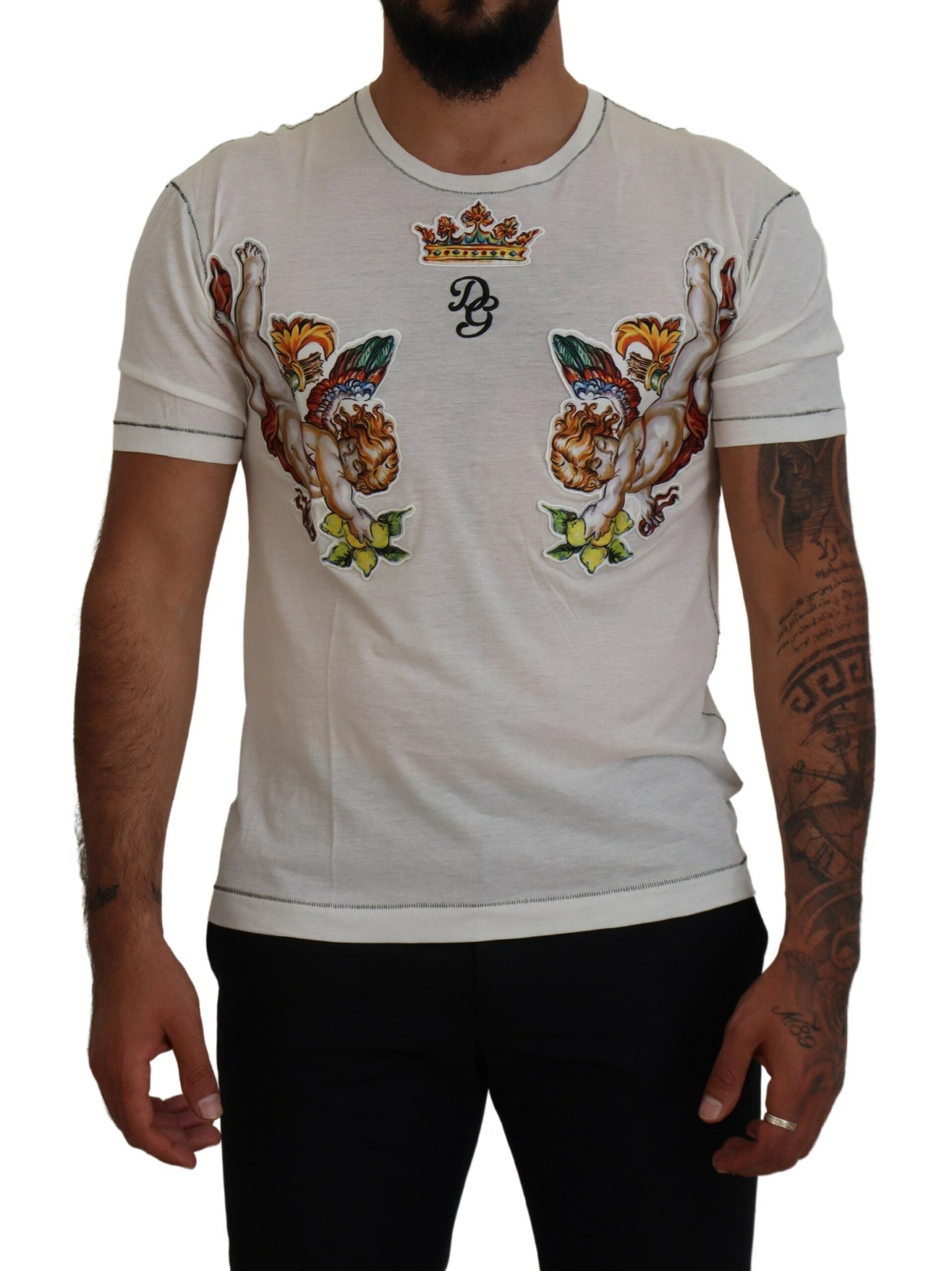 Dolce & Gabbana Weißes bedrucktes Kurzarm-T-Shirt für Männer