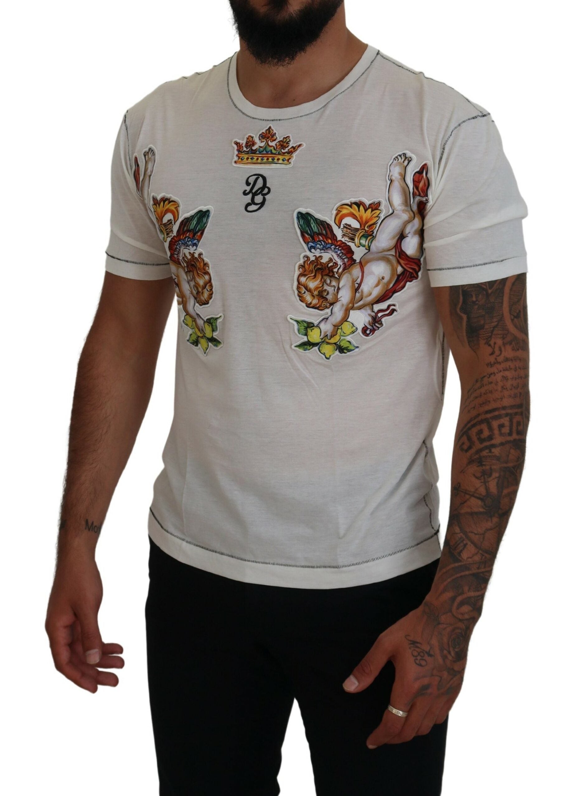 Dolce & Gabbana Weißes bedrucktes Kurzarm-T-Shirt für Männer