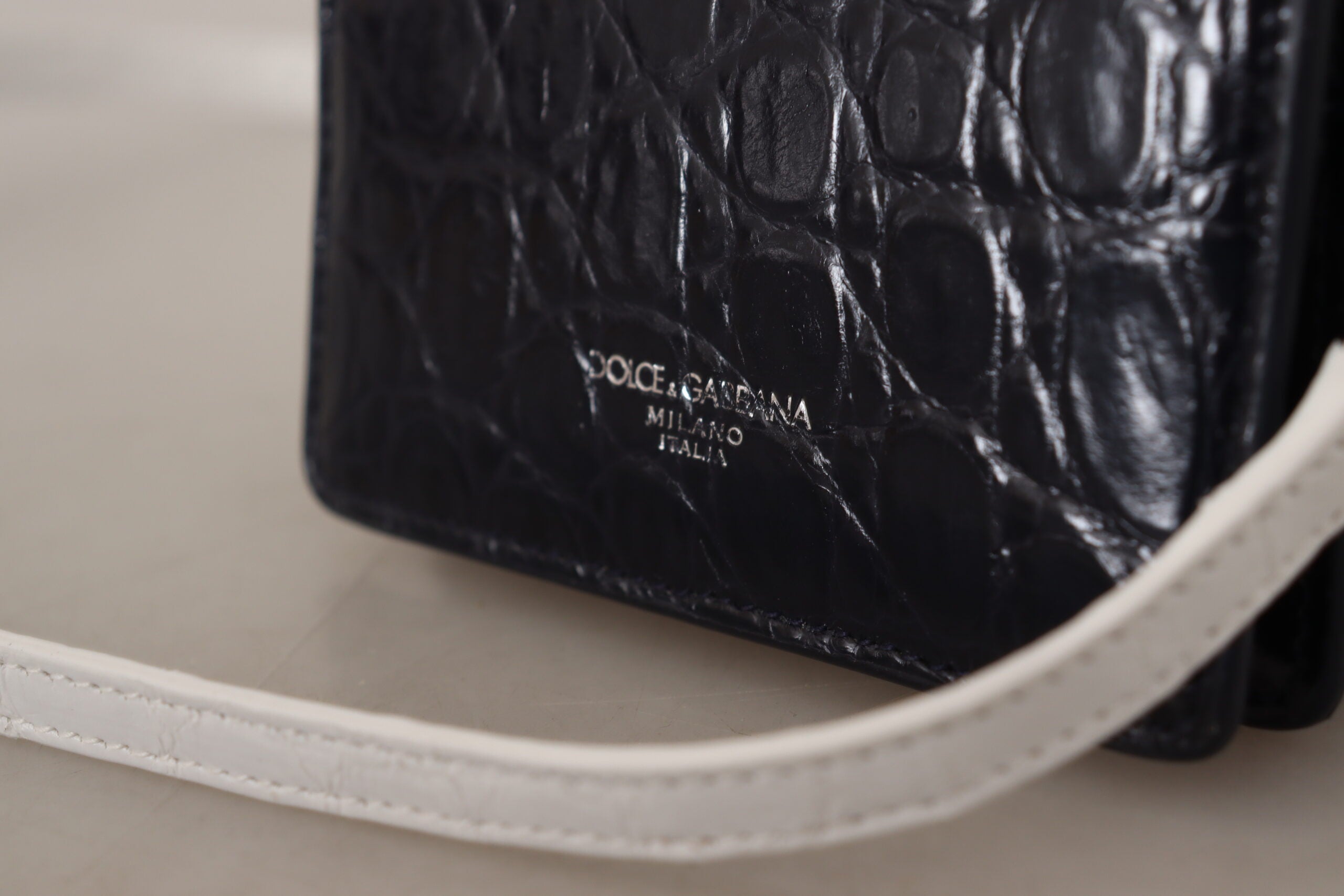 Dolce & Gabbana Blau Weiß Kaiman Lederband Kartenhalter Brieftasche