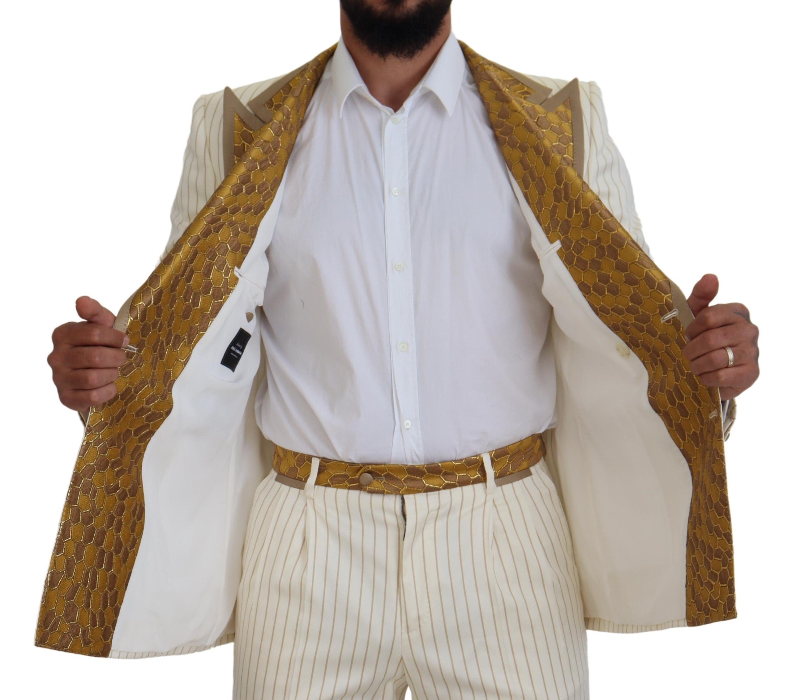 Dolce & Gabbana Weiß Gold gestreifter Smoking Slim Fit Anzug