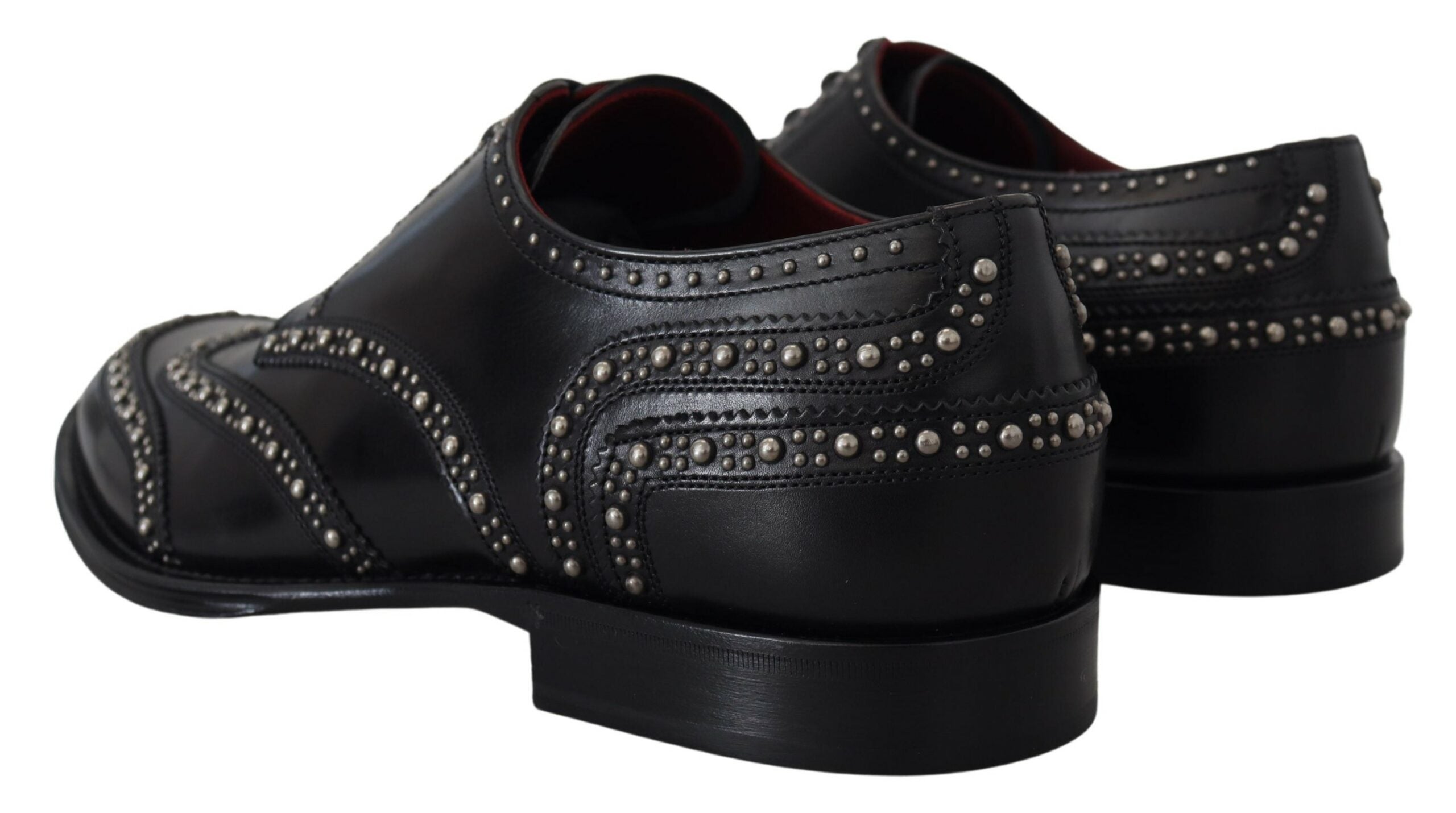 Dolce & Gabbana Schwarzes Leder Derby Kleid Nietenschuhe