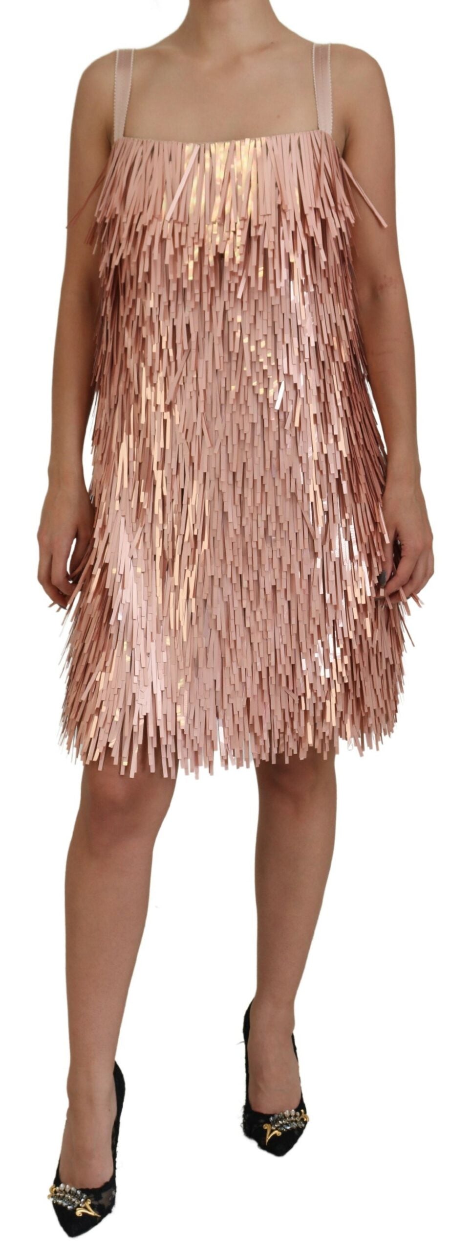 Dolce & Gabbana Pinkes ärmelloses Kleid in A-Linie mit Lametta