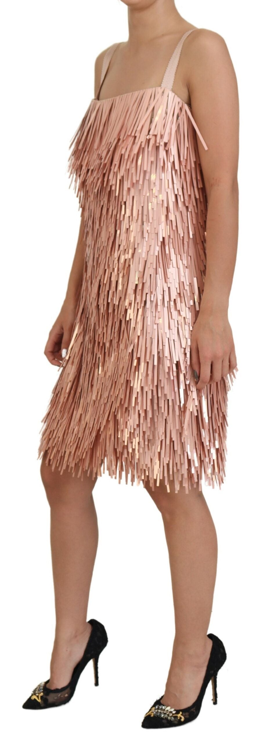 Dolce & Gabbana Pinkes ärmelloses Kleid in A-Linie mit Lametta