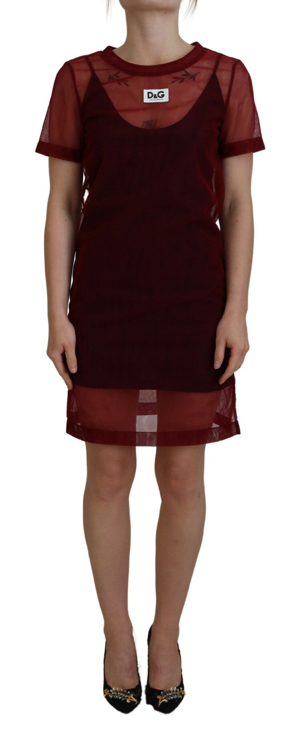 Dolce & Gabbana Kastanienbraunes zweilagiges Shift-Minikleid aus Nylon