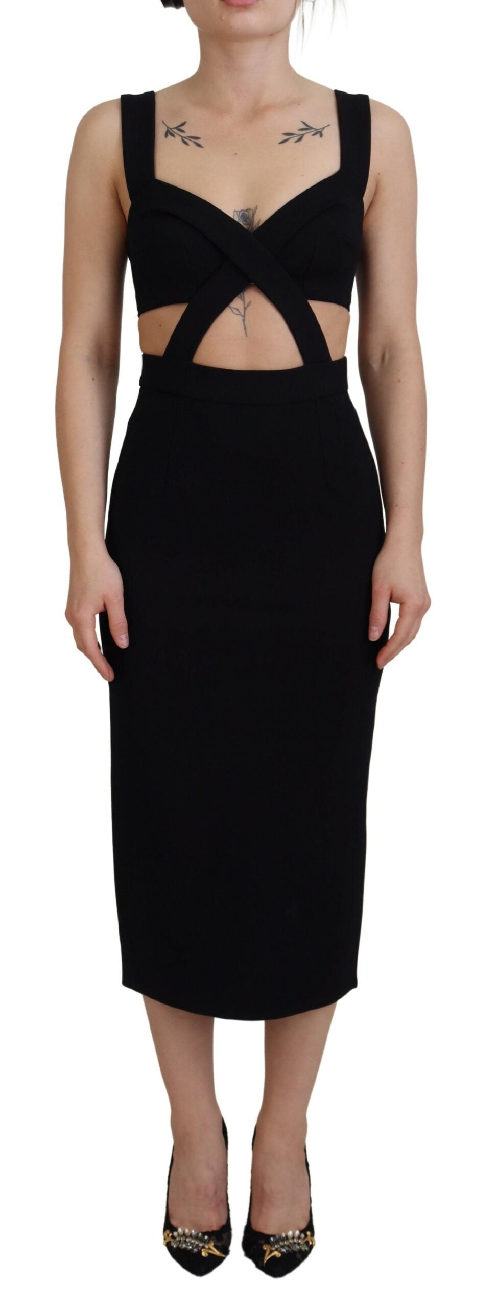 Dolce & Gabbana Schwarzes Bodycon-Etui-Midikleid aus Viskose
