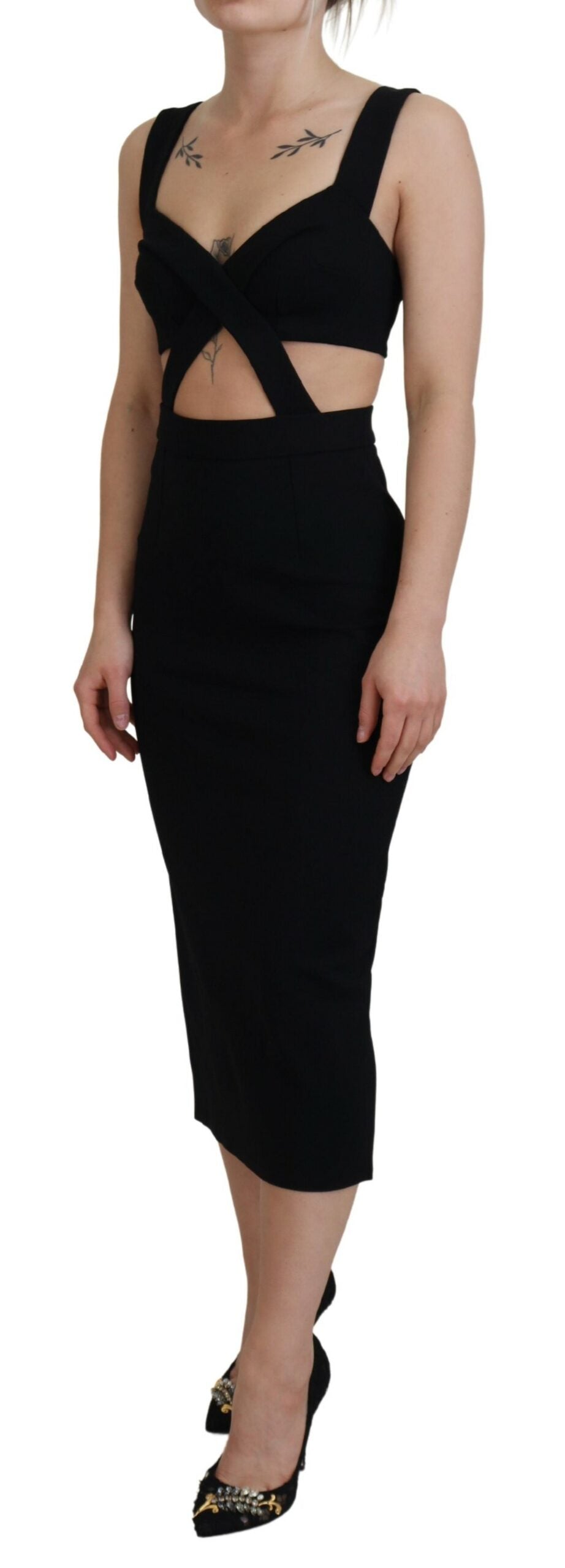 Dolce & Gabbana Schwarzes Bodycon-Etui-Midikleid aus Viskose