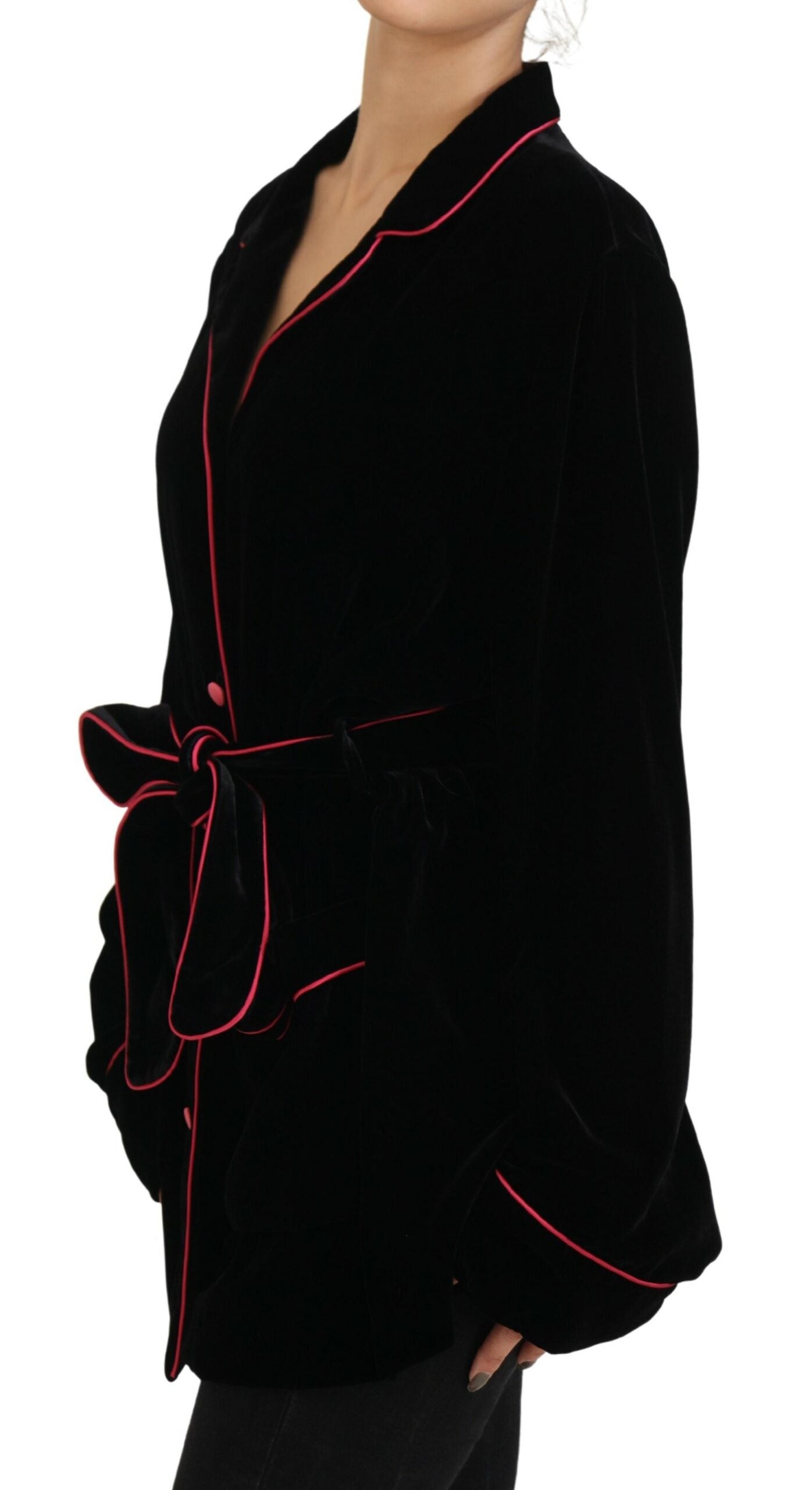 Dolce & Gabbana Schwarzer Blazer mit Gürtel und Knöpfen Viskosejacke