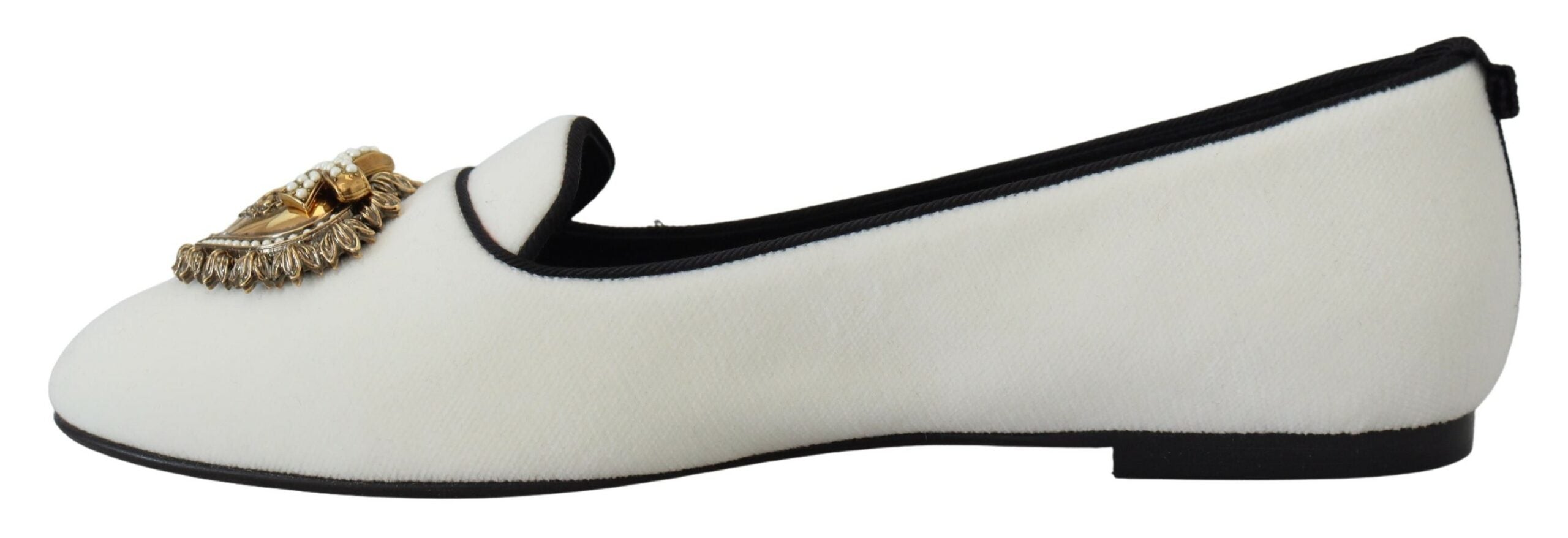 Dolce & Gabbana Weiß Samt Slip Ons Loafers Flats Schuhe