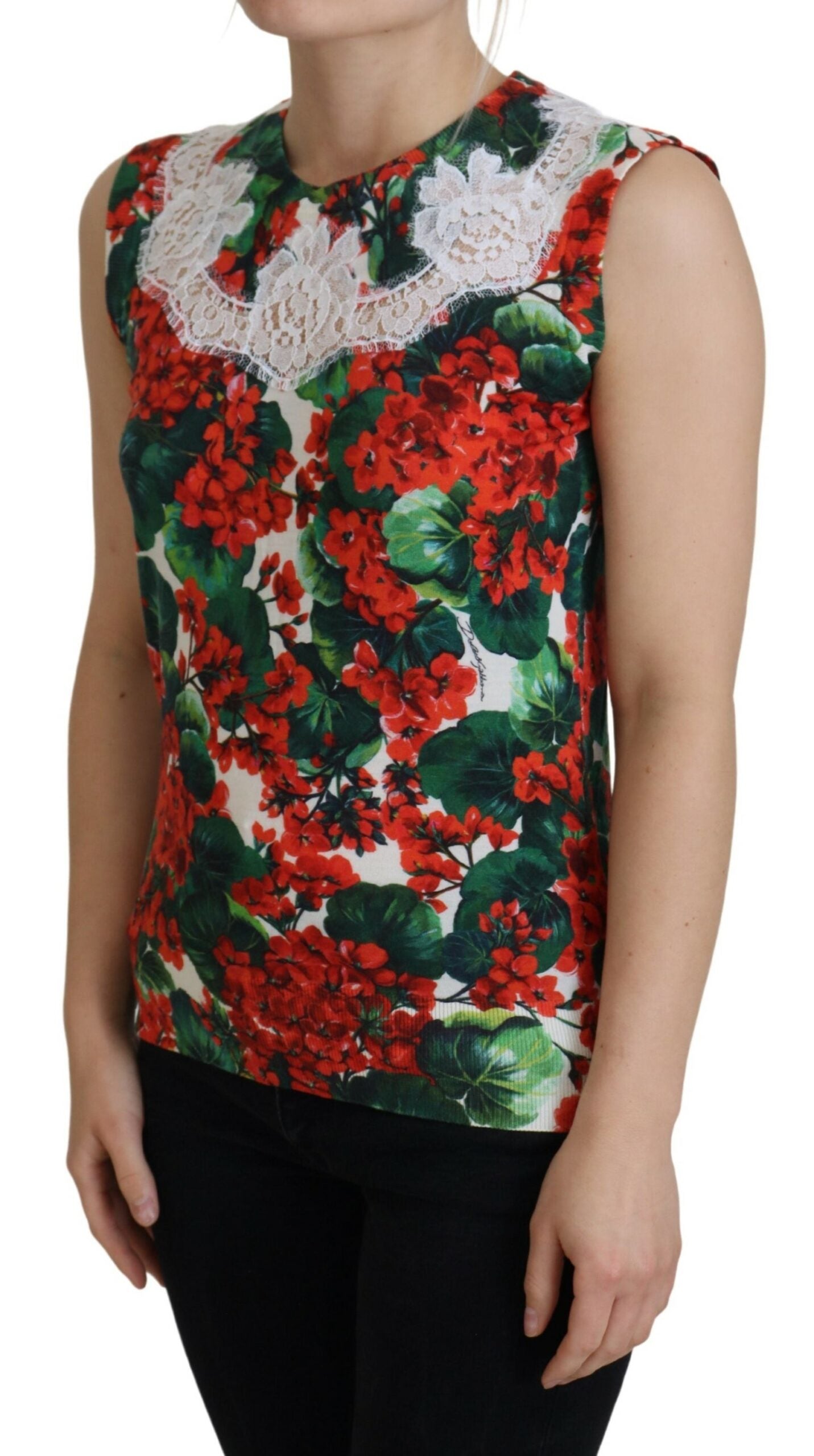 Dolce & Gabbana Weißes, geblümtes Wollwesten-Top mit Spitze