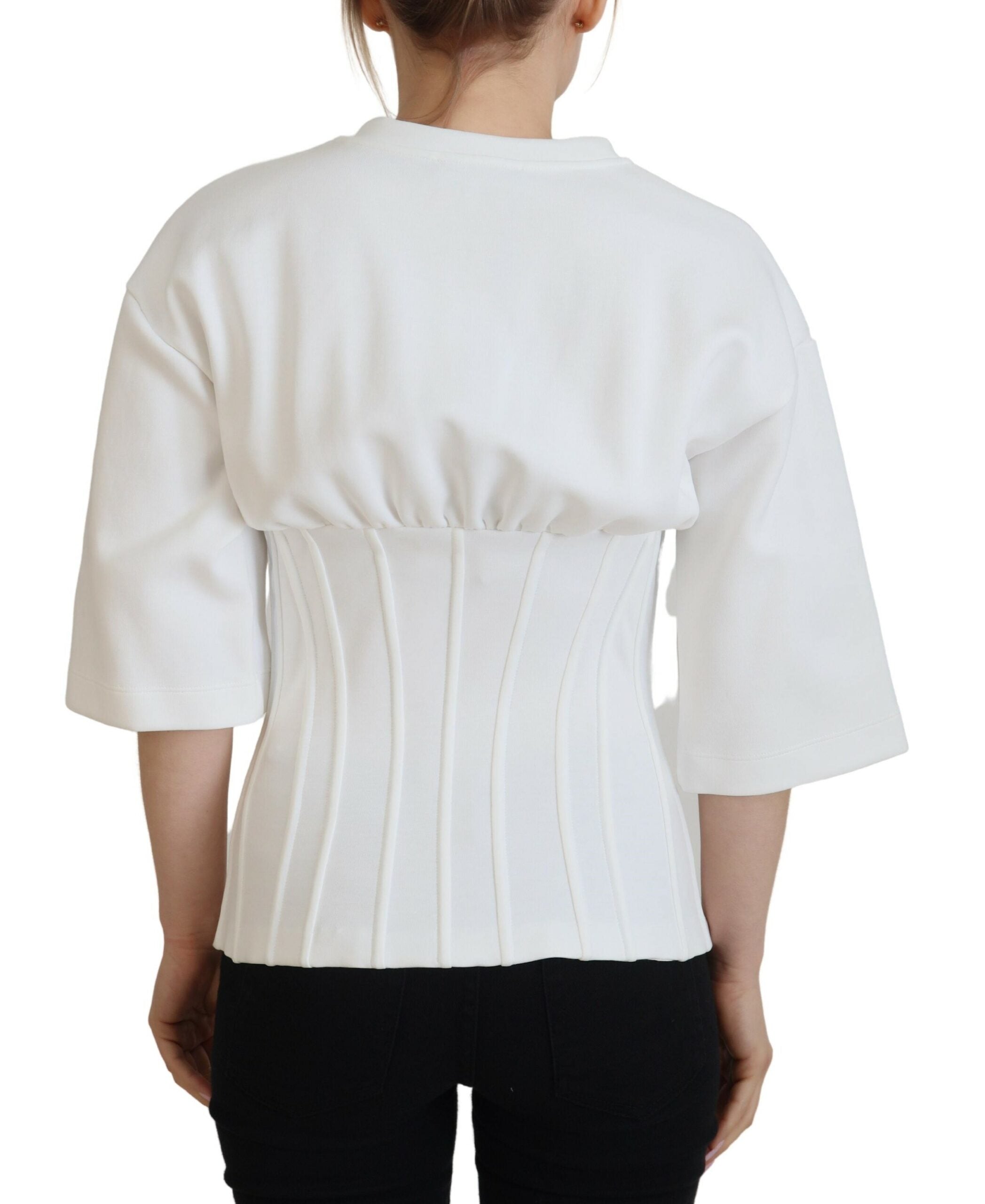 Dolce & Gabbana Weißes Korsett Stretch-Baumwoll-T-Shirt