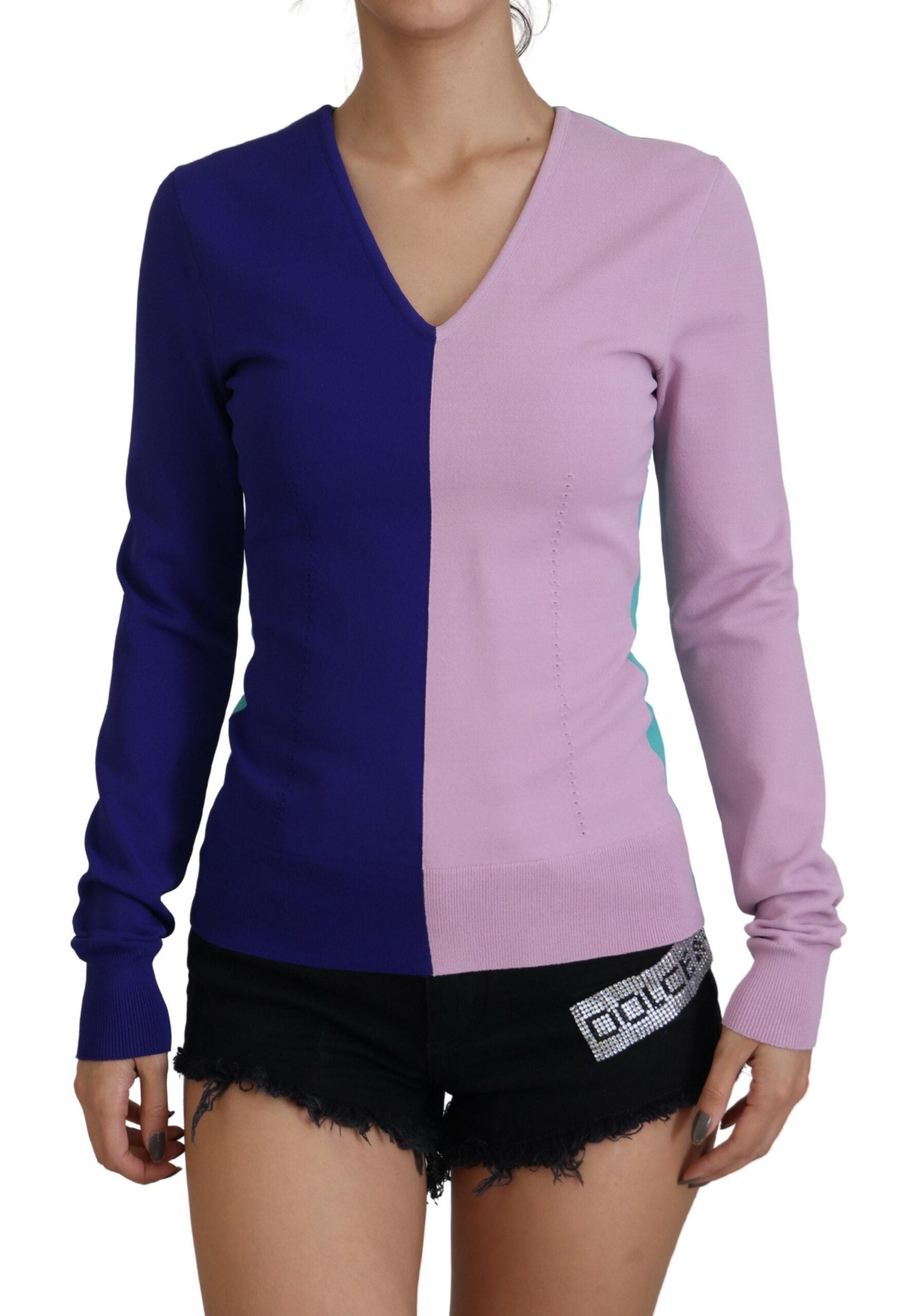 Dolce & Gabbana Multicolor Pullover mit V-Ausschnitt und langen Ärmeln aus Viskose