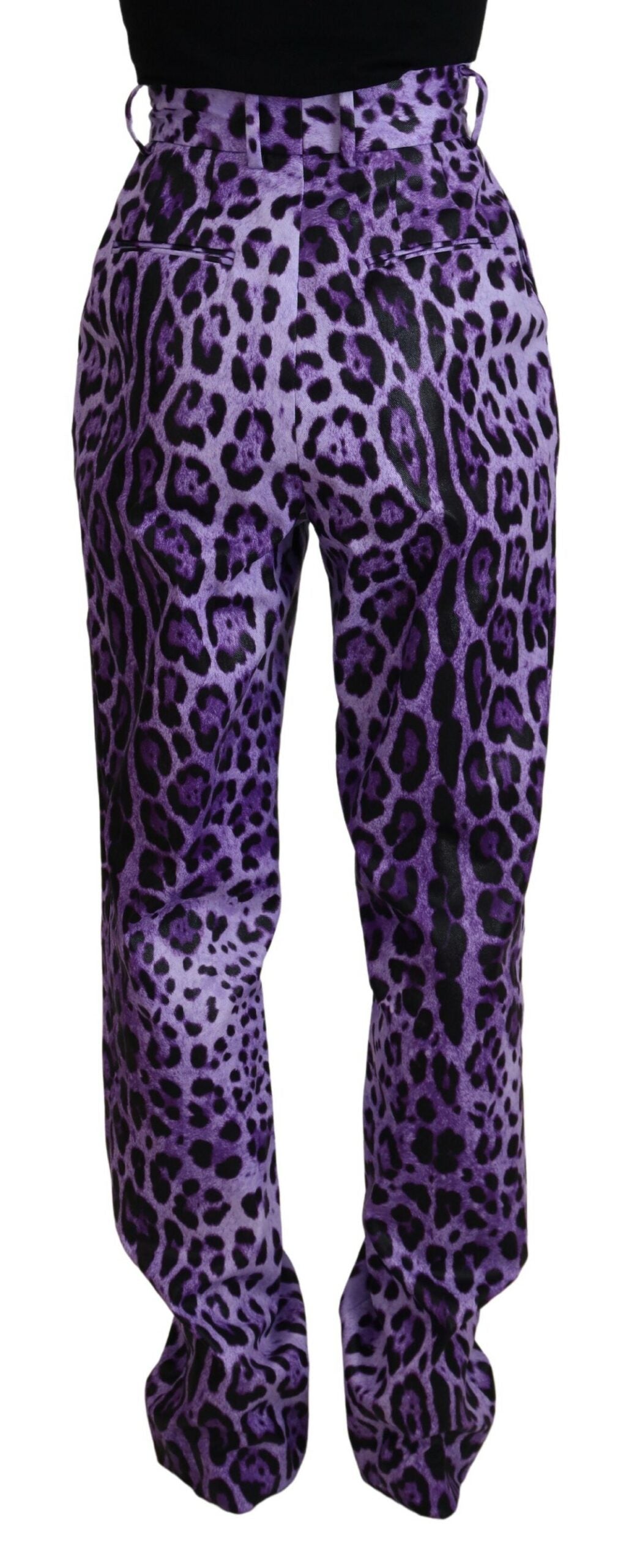 Dolce & Gabbana Lila Leopard Print Hose mit hoher Taille