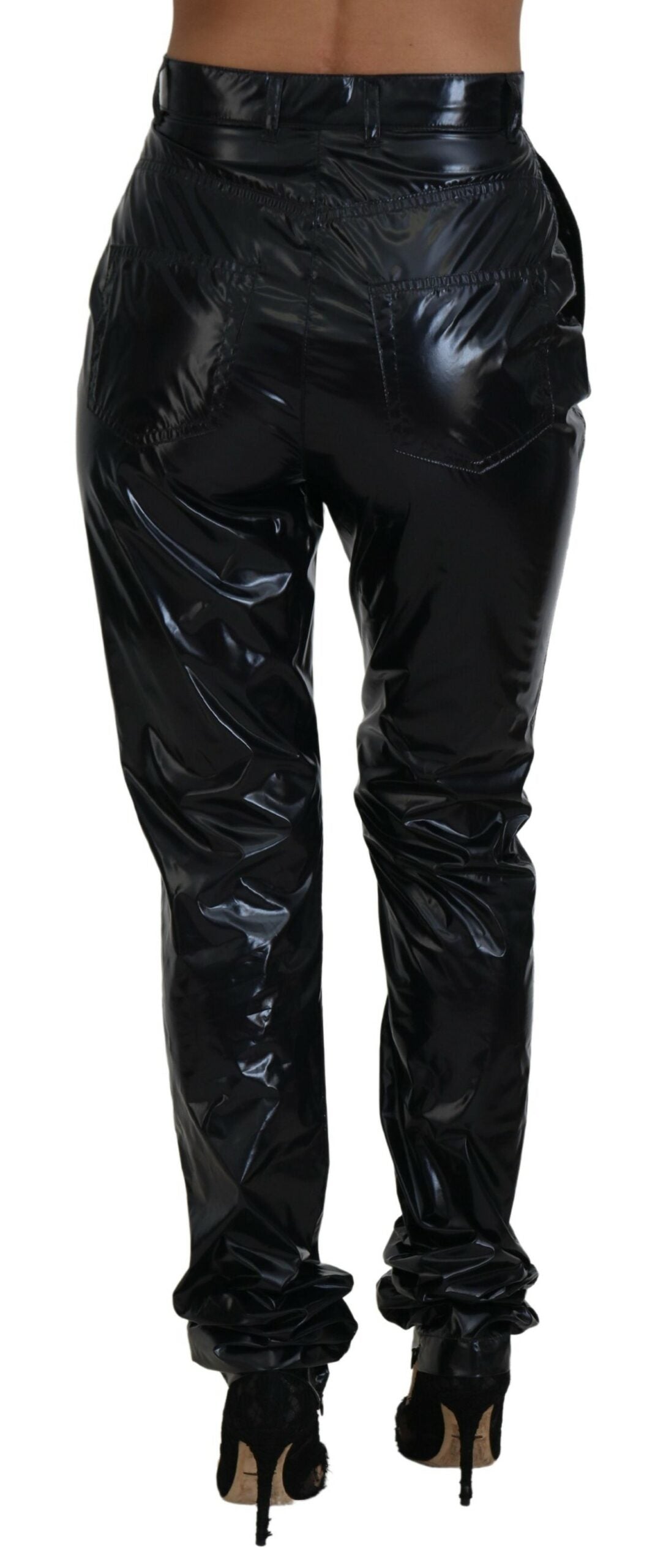 Dolce & Gabbana Schwarze Skinny-Hose aus Nylon mit hoher Taille