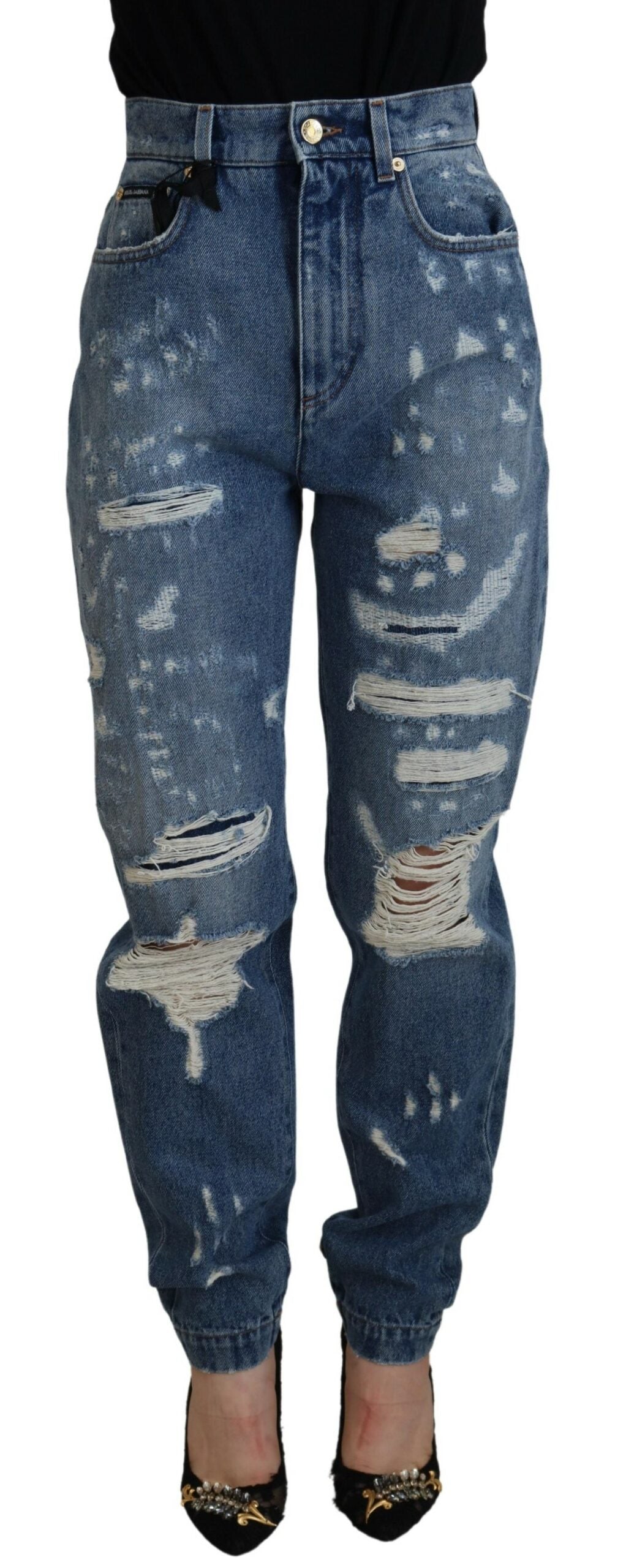 Dolce & Gabbana Blaue zerfledderte Skinny Denim-Jeans aus Baumwolle