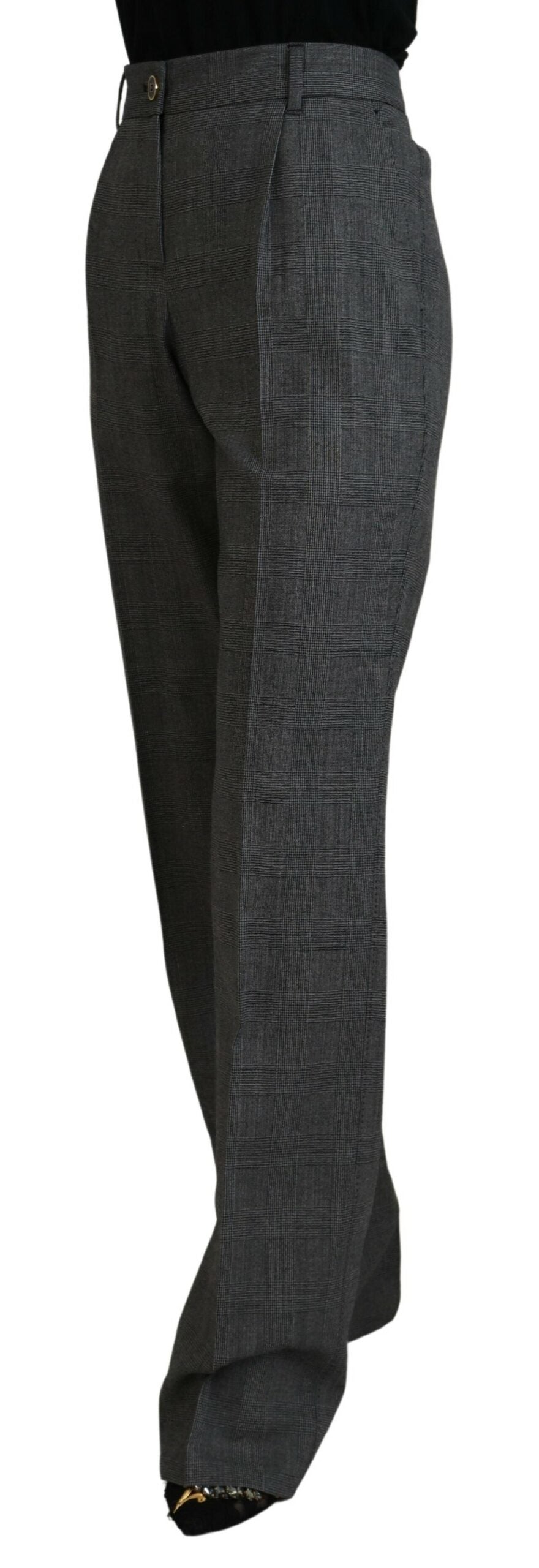 Dolce & Gabbana Graue Damen Wollhose mit hoher Taille