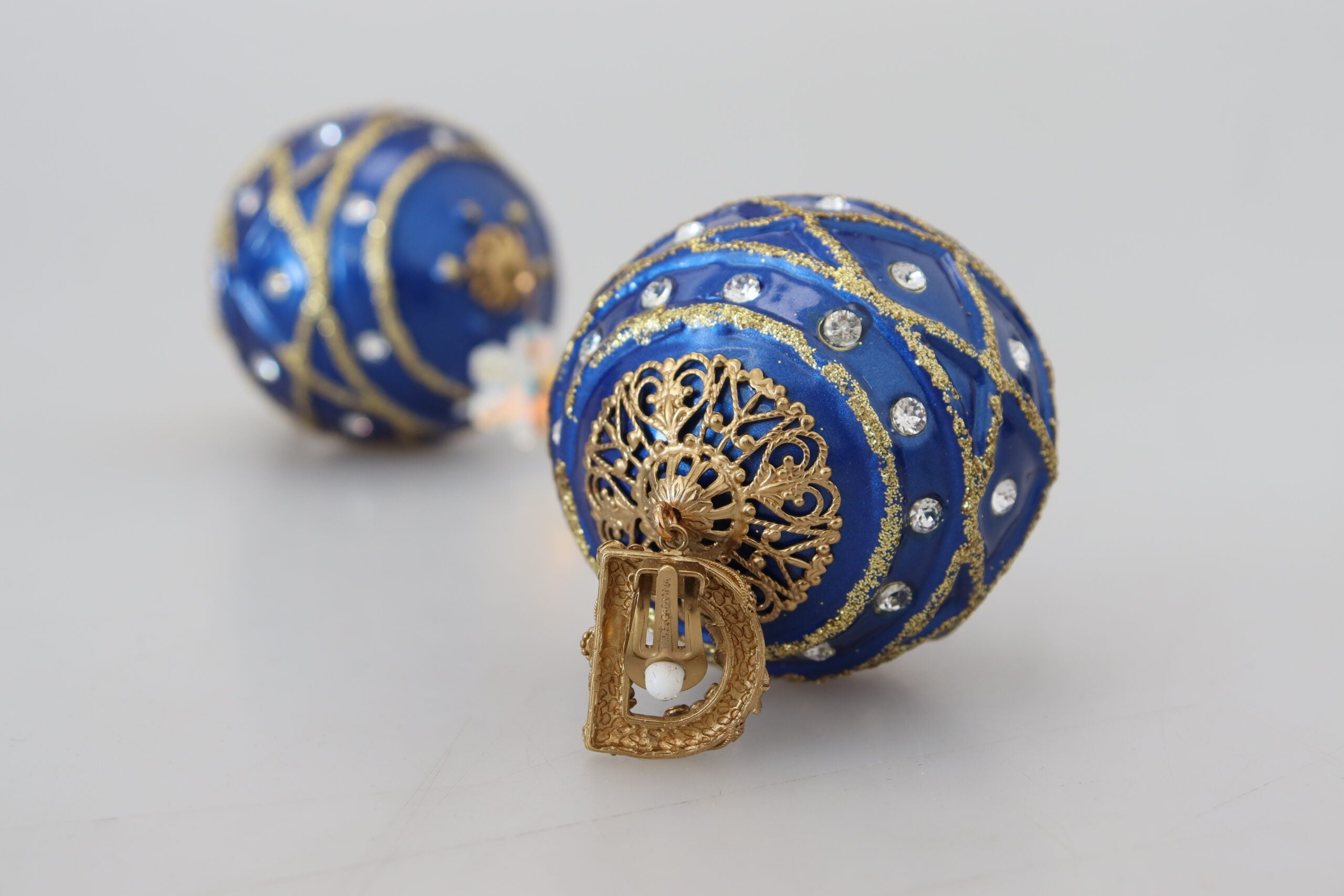 Dolce & Gabbana Gold Messing Blau Dangle Ball Crystal Clip On Ohrringe