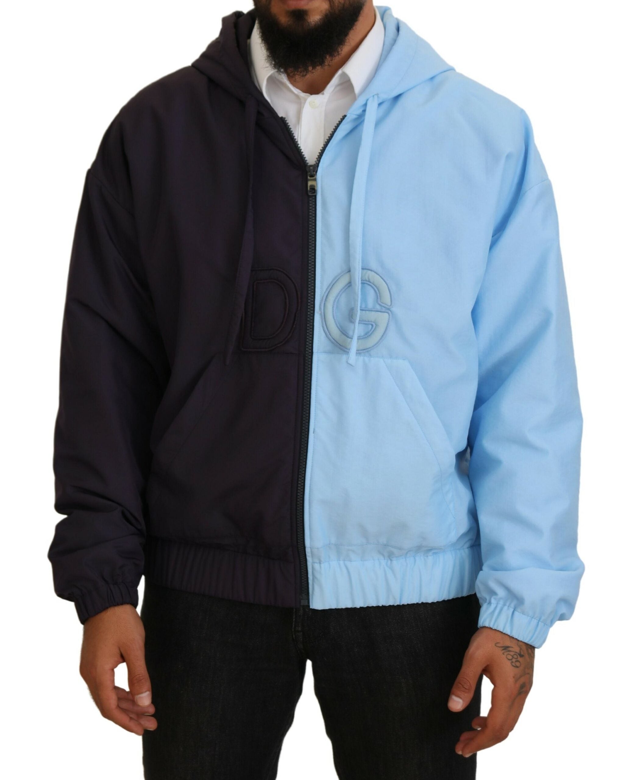 Dolce & Gabbana Schwarz Blau DG Hooded Full Zip Herren Jacke