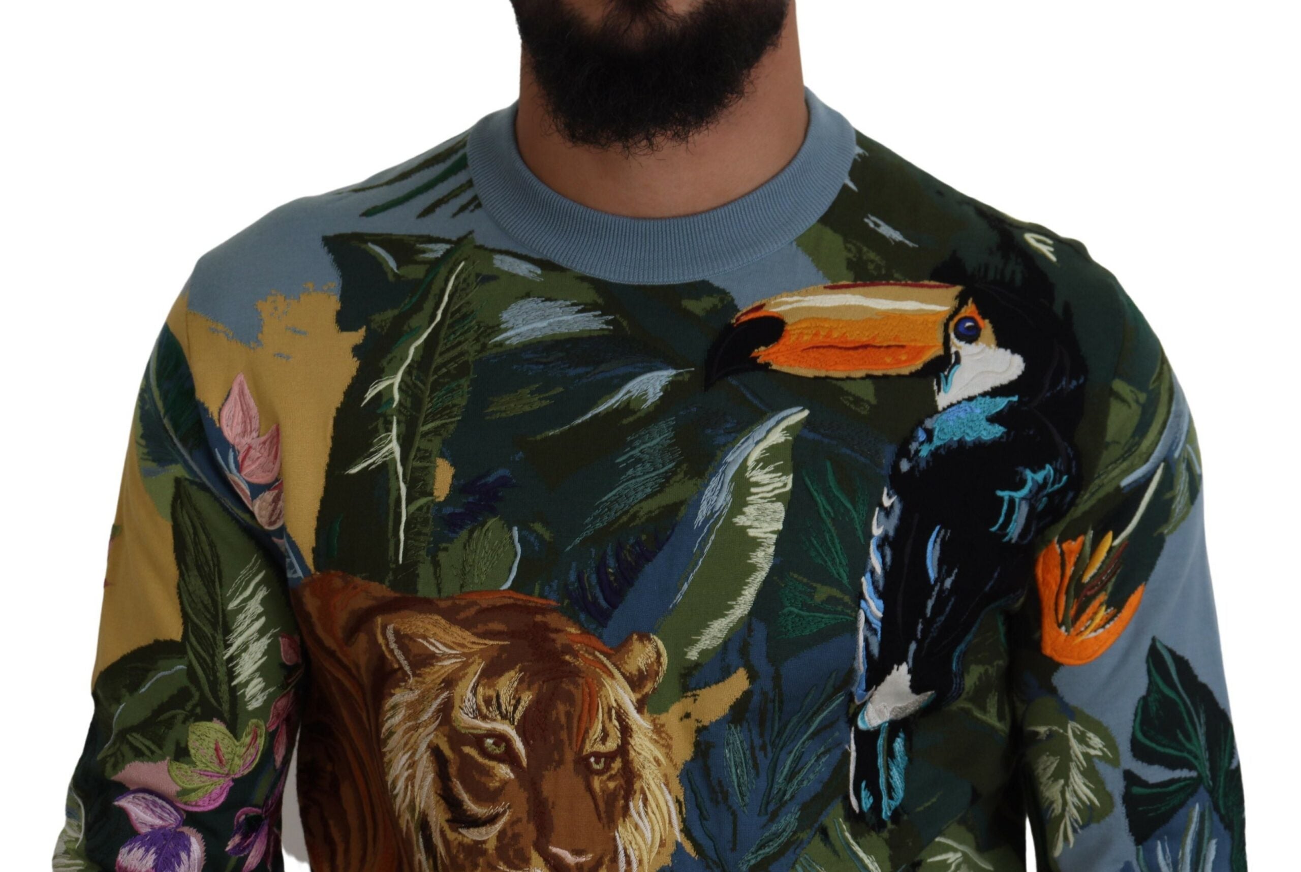 Dolce & Gabbana Multicolor Dschungel-Wollpullover Logo-Pullover