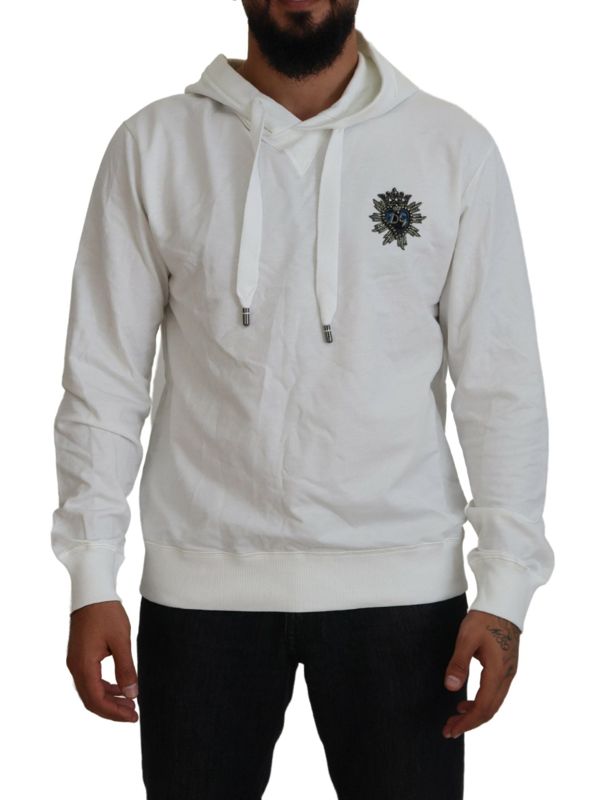 Dolce & Gabbana Weißes Baumwoll-Sweatshirt mit Kapuze Logo-Pullover