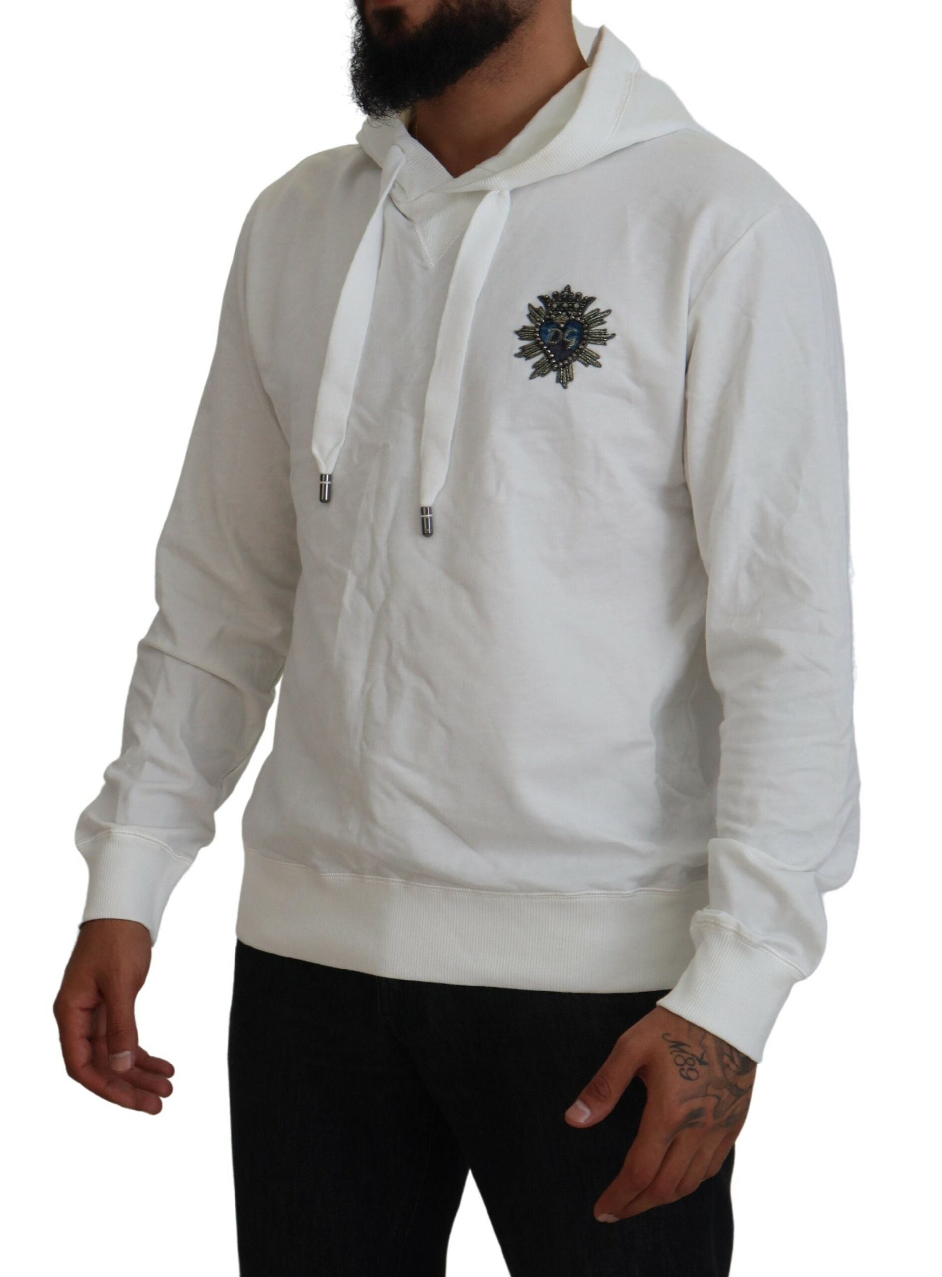 Dolce & Gabbana Weißes Baumwoll-Sweatshirt mit Kapuze Logo-Pullover