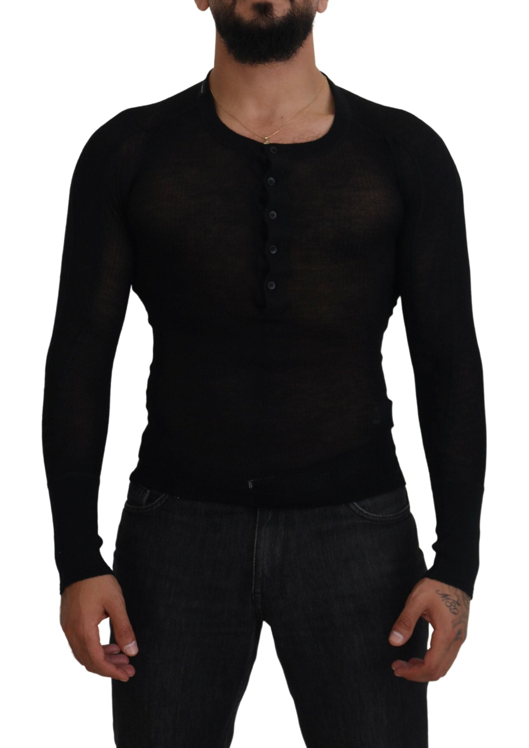 Dolce & Gabbana Schwarzer Kaschmir-Knopf-Pullover