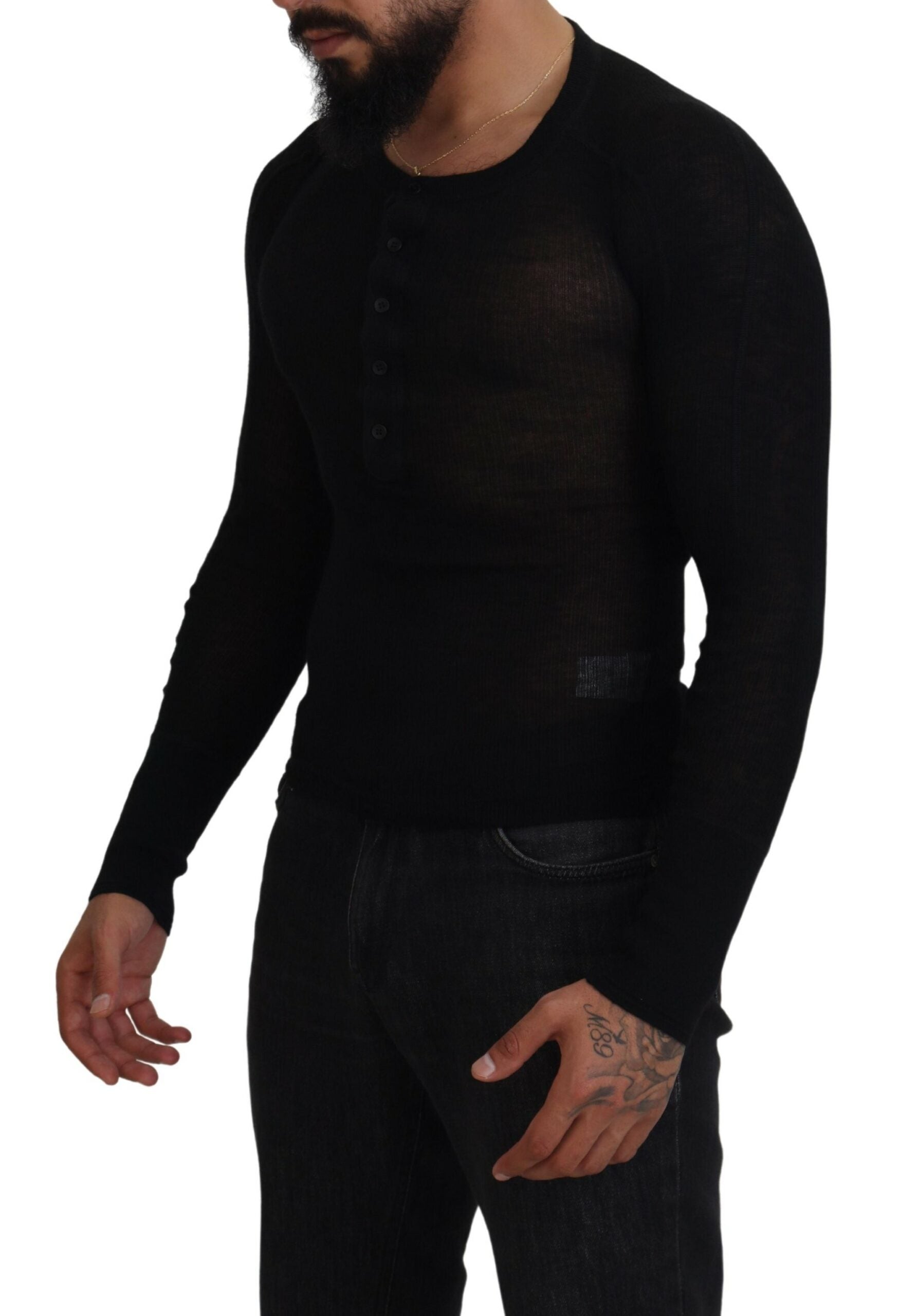 Dolce & Gabbana Schwarzer Kaschmir-Knopf-Pullover