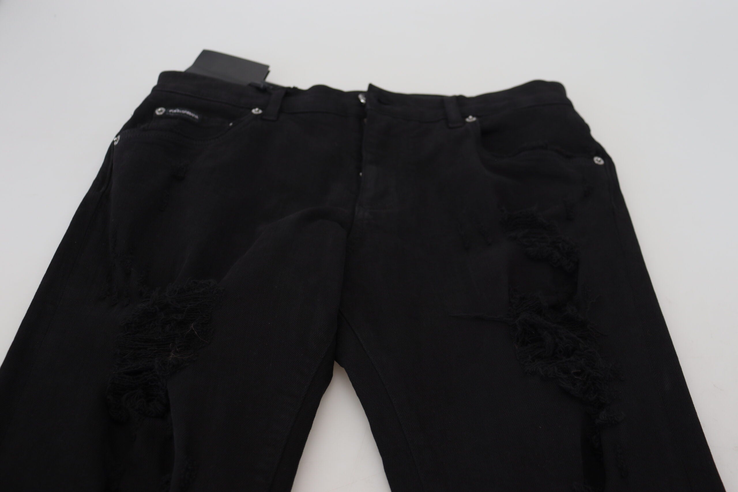 Dolce & Gabbana Schwarze Slim Fit Tattered Denim Baumwolljeans