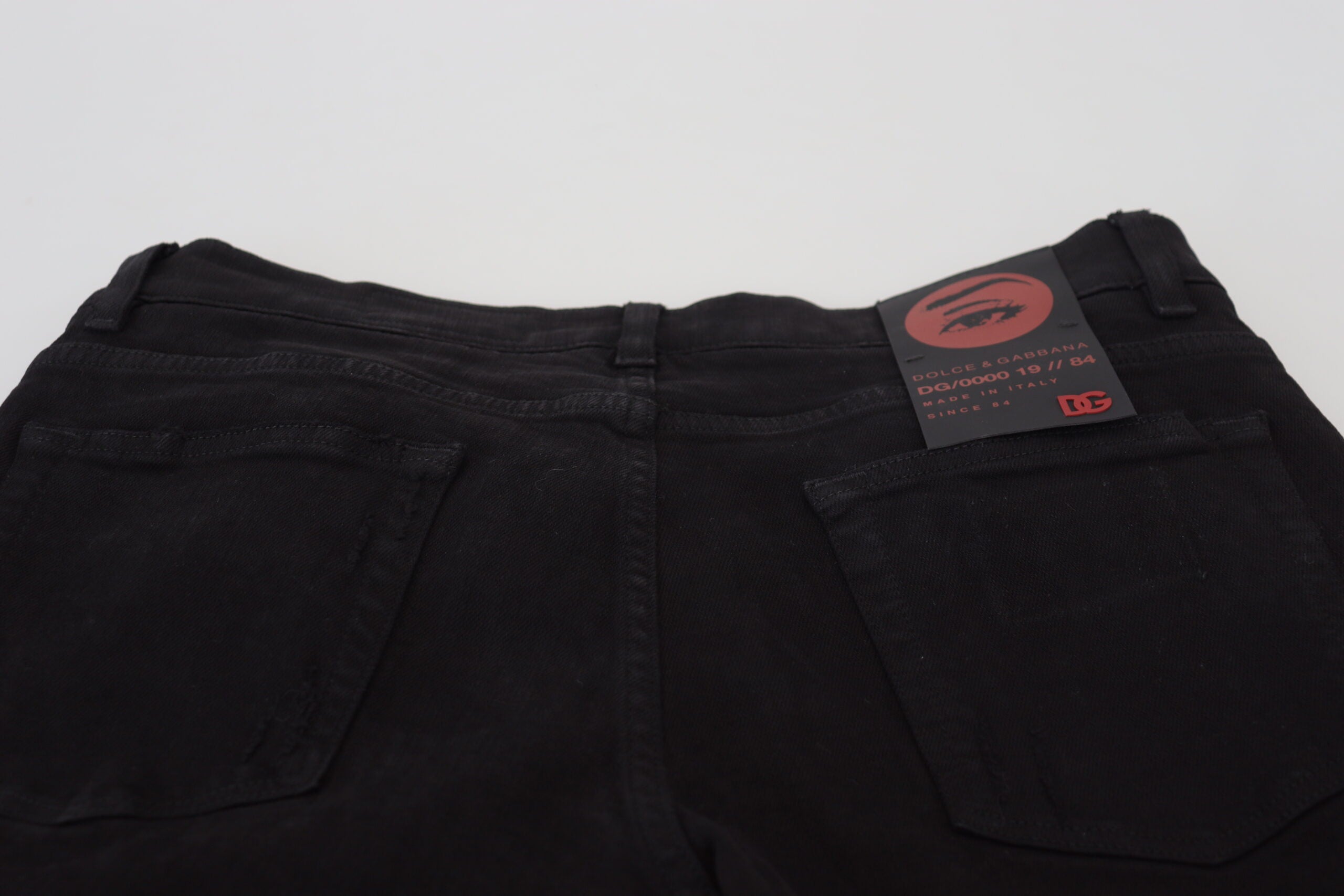 Dolce & Gabbana Schwarze Slim Fit Tattered Denim Baumwolljeans