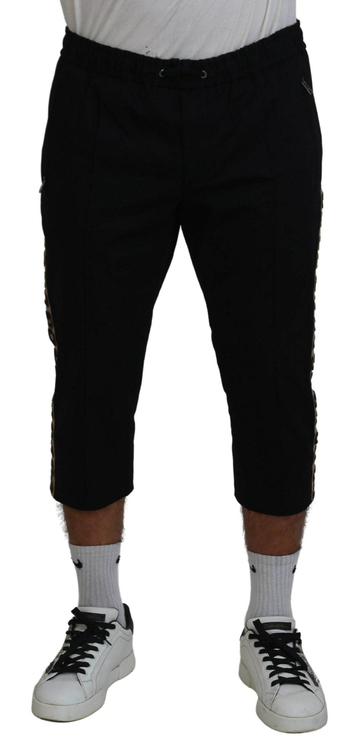 Dolce & Gabbana Schwarz Baumwolle Elastische Taille DG Logo Cropped Pants