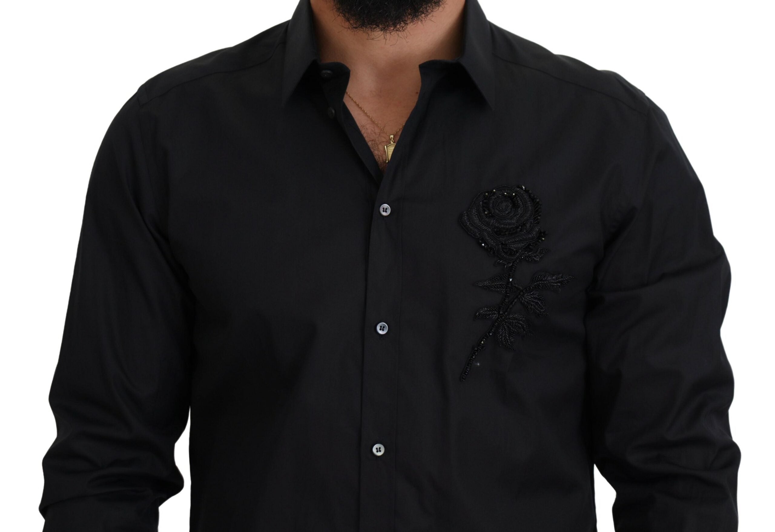 Dolce & Gabbana Schwarzes Rosen Slim Fit Baumwollhemd