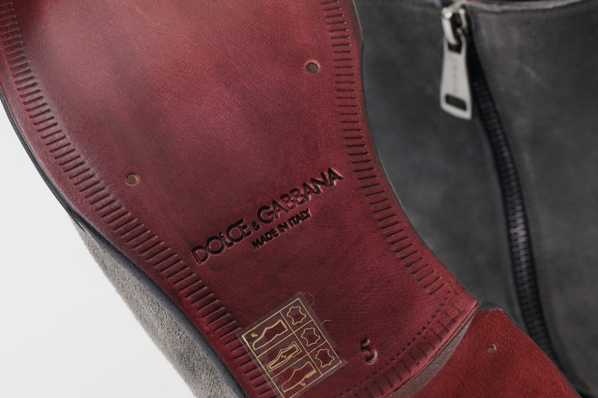 Dolce & Gabbana Graue Leder Herrenstiefel Schuhe