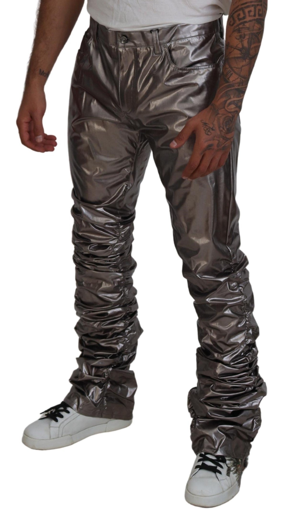 Dolce & Gabbana Silberne Metallic-Nylon-Stretch-Hose