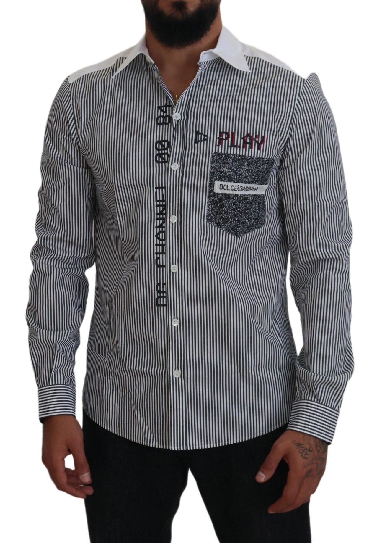 Dolce & Gabbana Grau-weiß gestreiftes Slim Fit Hemd