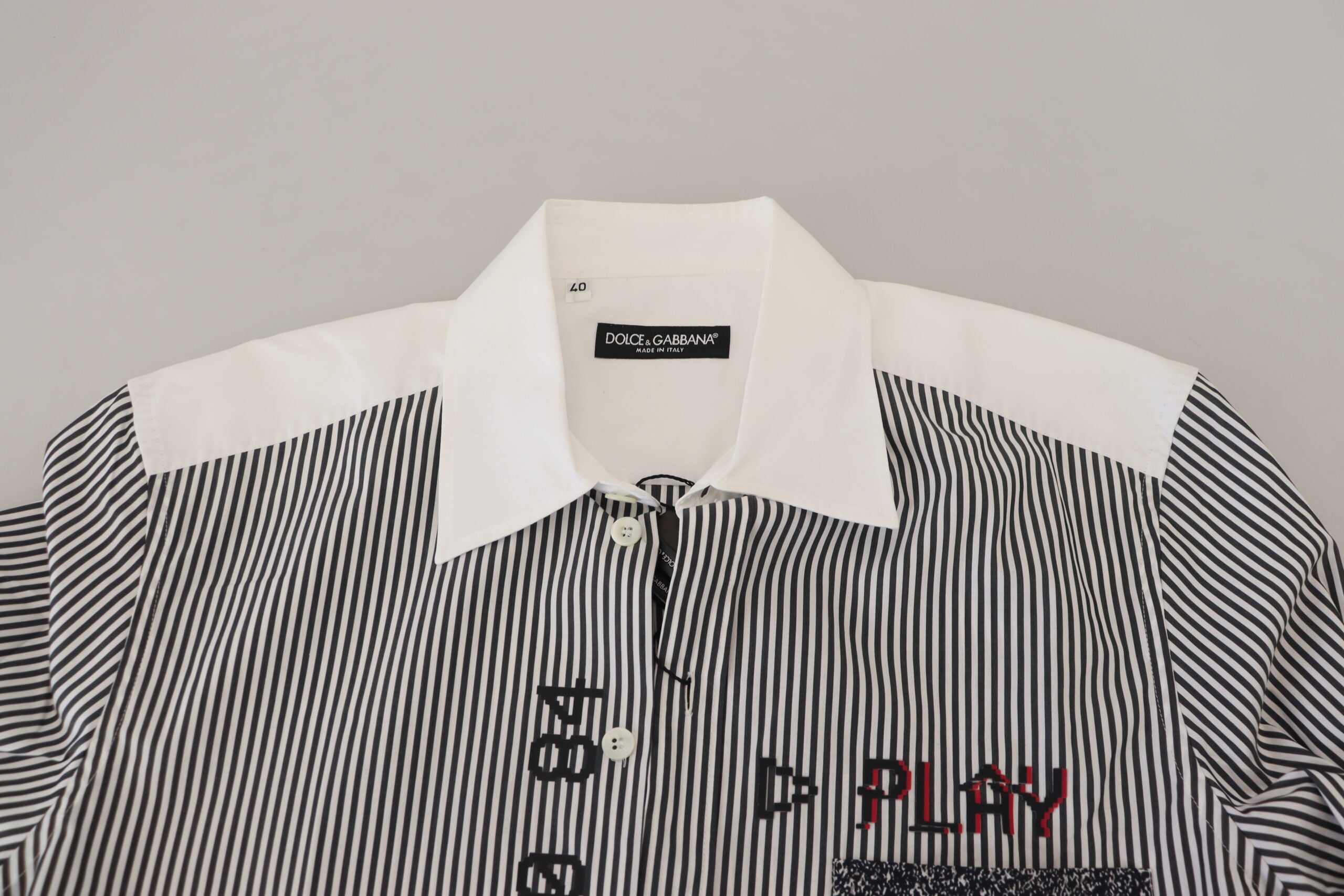 Dolce & Gabbana Grau-weiß gestreiftes Slim Fit Hemd